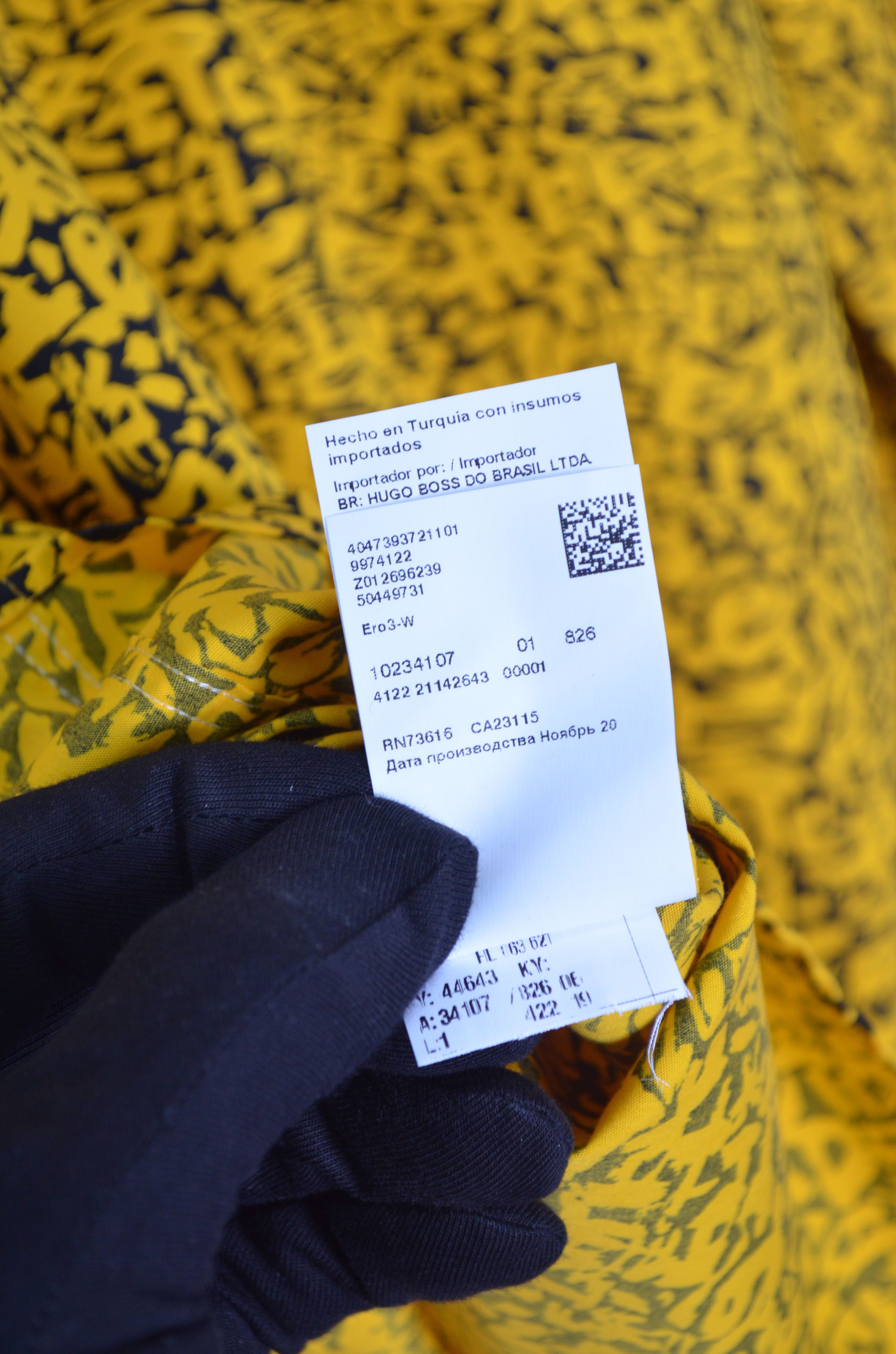 Hugo Boss Hugo Boss Yellow Abstract Print Extra Slim Fit Shirt Size M Size US M / EU 48-50 / 2 - 8 Thumbnail