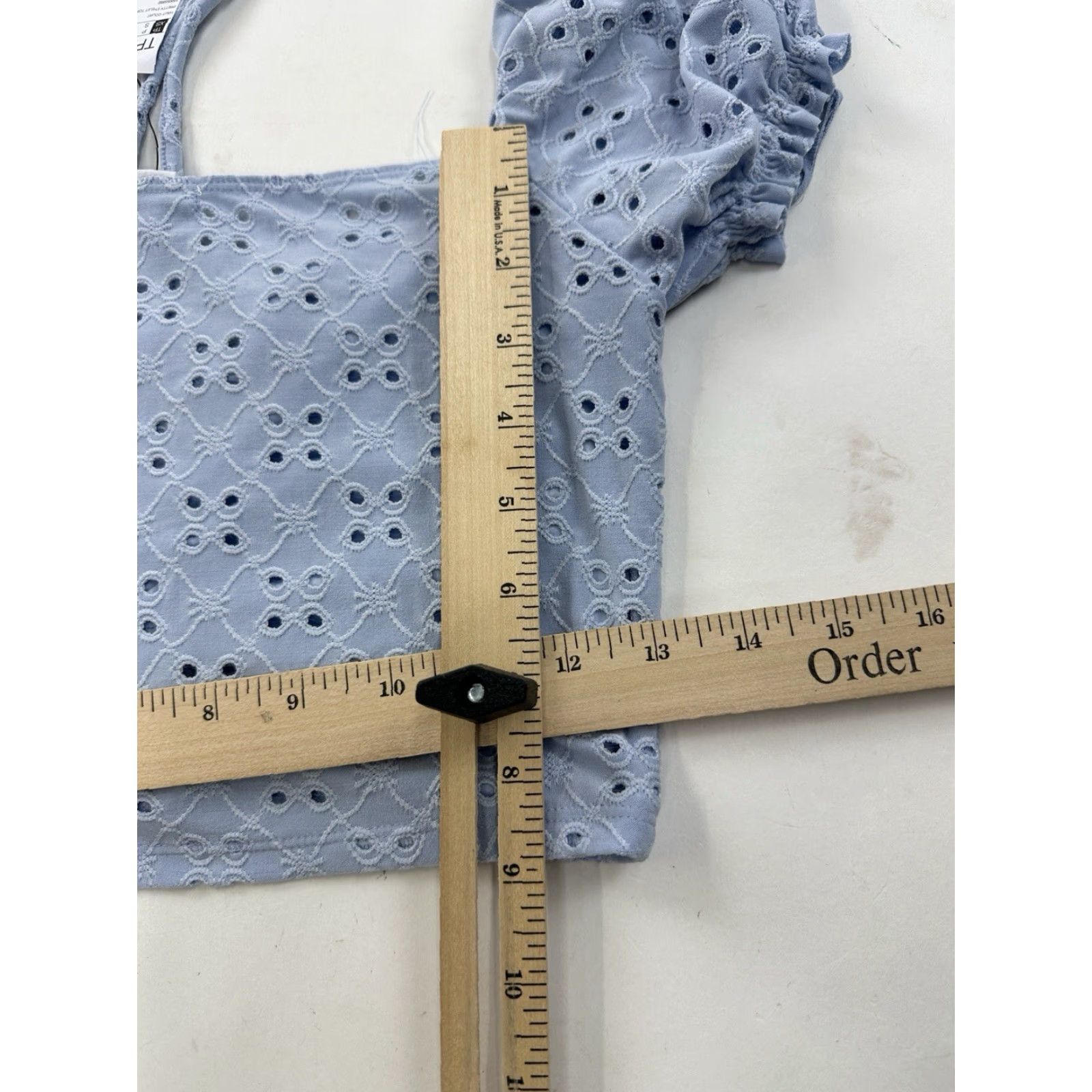 Garage Garage Womens XS Blue Crop Top Embroidered Eyelet Lace Up Short Sleeve, Regular Fit, Cropped Blouse, Spring Summer, Ladies, US Size XS / US 0-2 / IT 36-38 - 6 Thumbnail