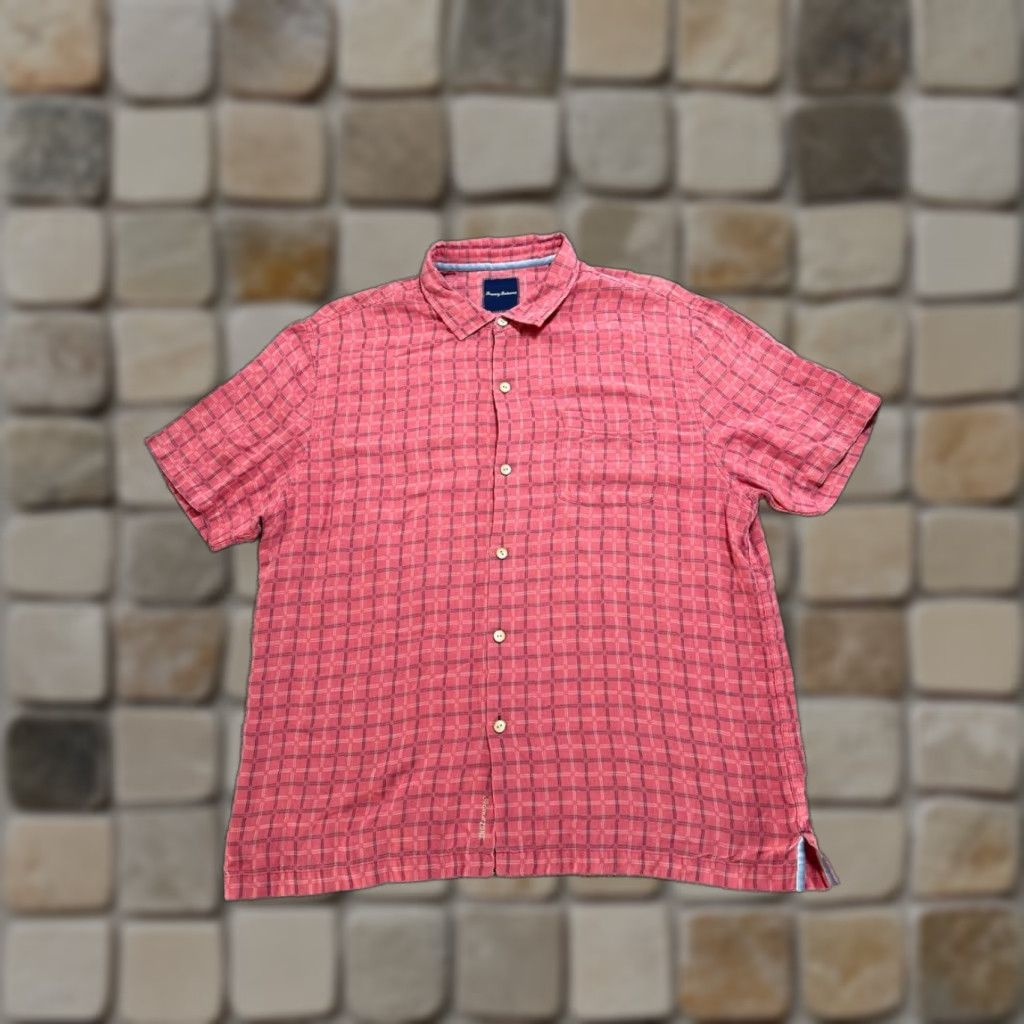 Tommy Bahama Tommy Bahama Shirt Mens XXL Pink Windowpane Check Silk Logo Button-Up Short Sleeve Casual Travel Size US XXL / EU 58 / 5 - 1 Thumbnail