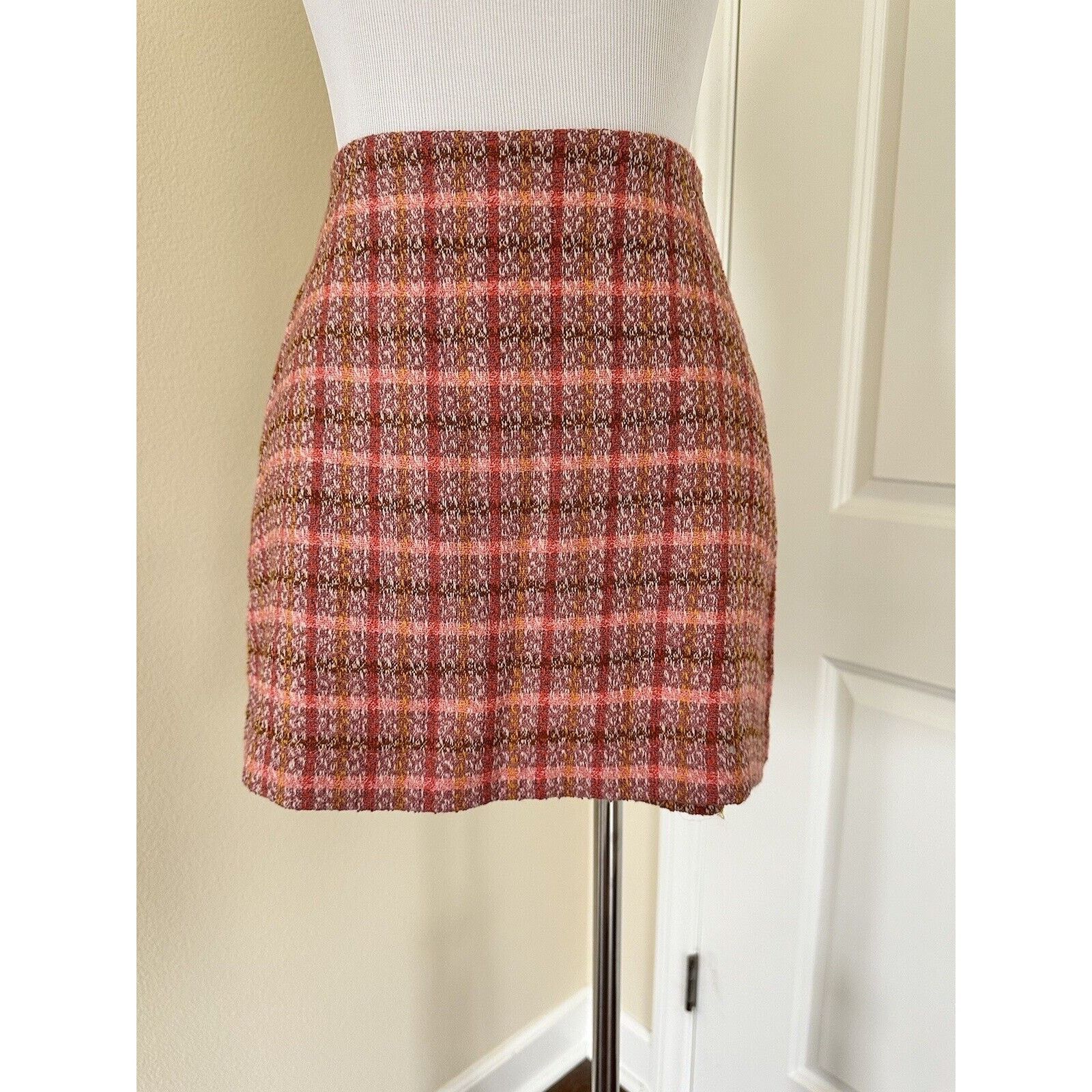 Mango Mango Skort Pink Peach Orange Plaid Pattern Women’s XS NWT Size 23" - 2 Thumbnail