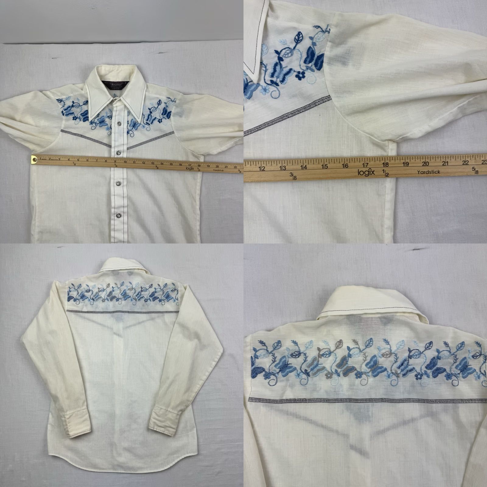 Vintage VINTAGE Bruxton Western Button-Up Shirt Adult Small White Flowers Butterflys 70s Mens Size US S / EU 44-46 / 1 - 8 Thumbnail