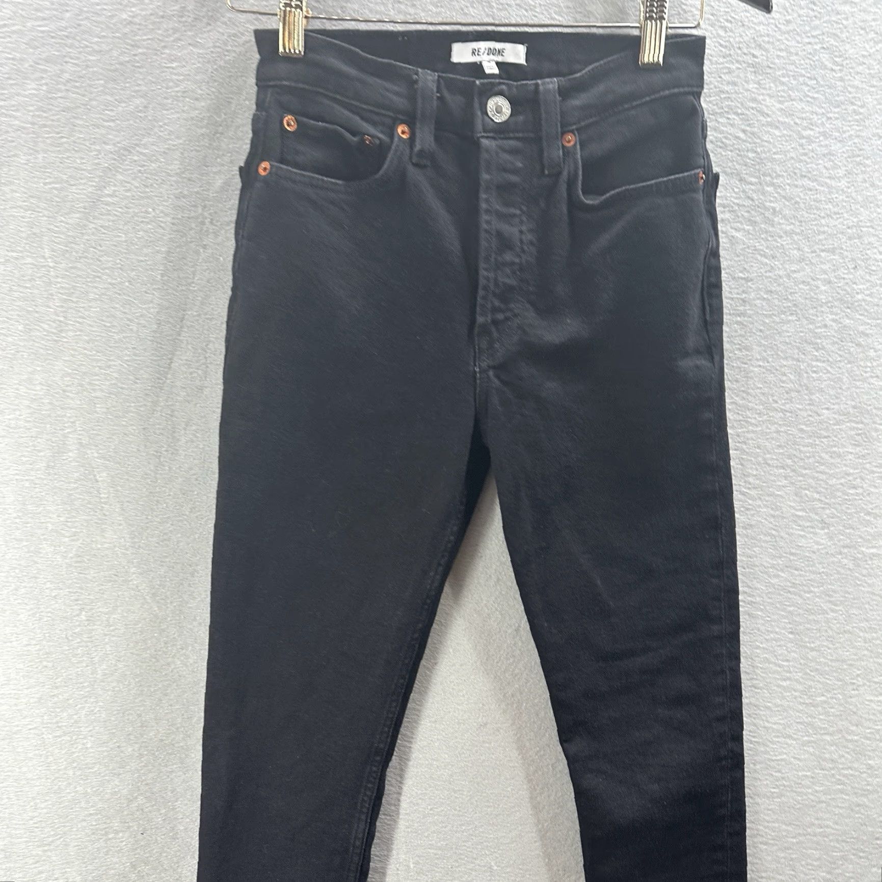 RE/DONE RE/DONE Jeans Women 26 Slim 90s High Rise Ankle Crop Raw Hem Button Fly Black Denim Size 26" / US 2 / IT 38 - 3 Thumbnail