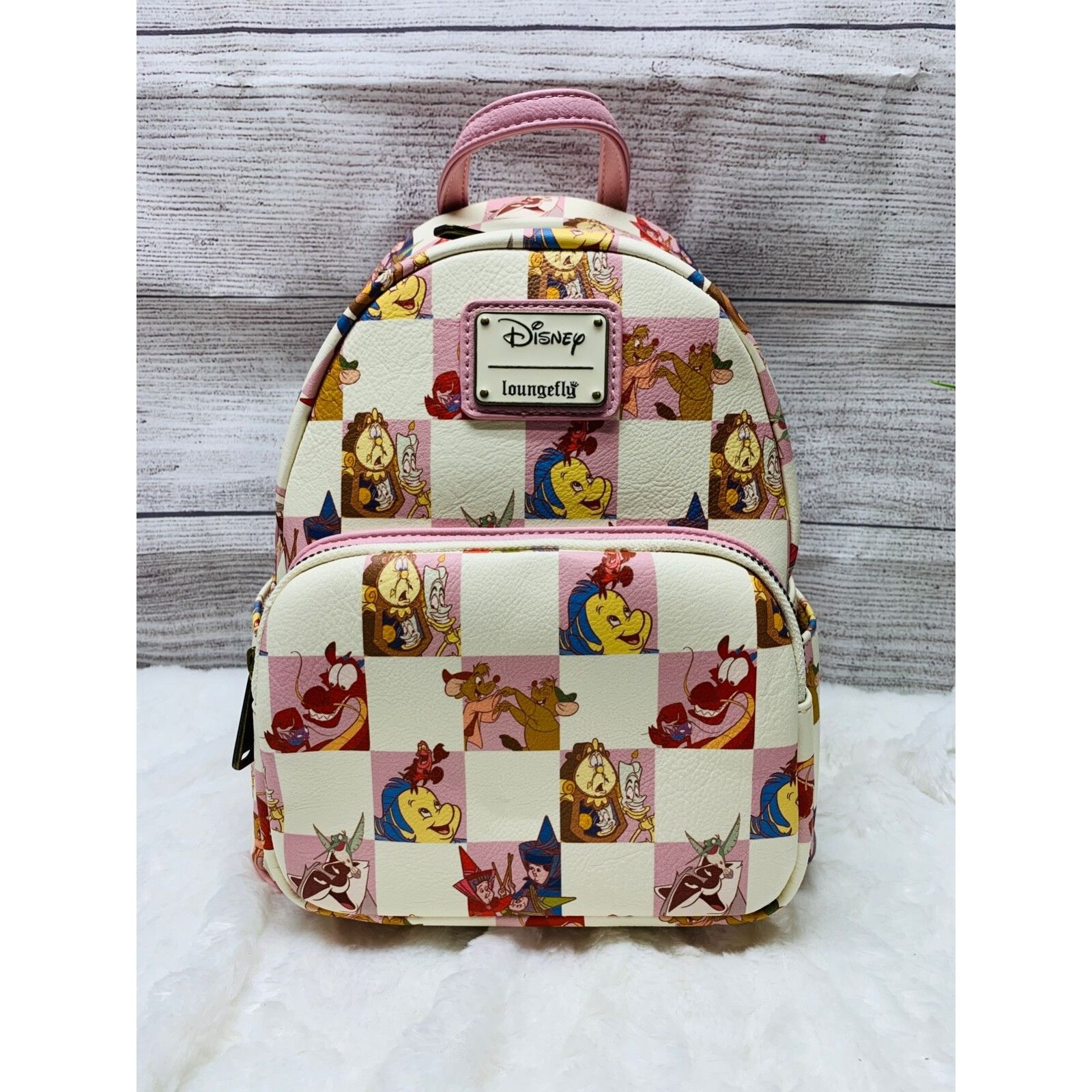 Disney Loungefly Disney Pink Checkered Princess Friends Sidekick Mi Size ONE SIZE - 1 Thumbnail