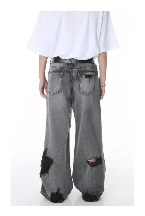 Japanese Brand × Jean Washed street retro oversized ripped jeans Size US 34 / EU 50 - 4 Thumbnail