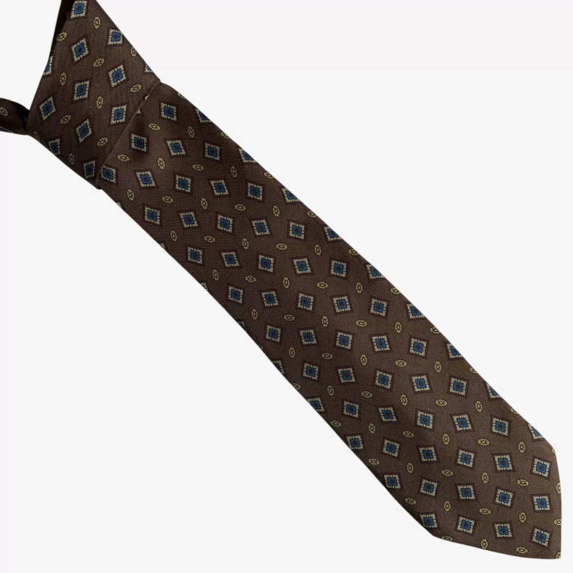 Fendi Vintage 80s Fendi Roma Geometric Print Brown Silk Tie Size ONE SIZE - 1 Thumbnail