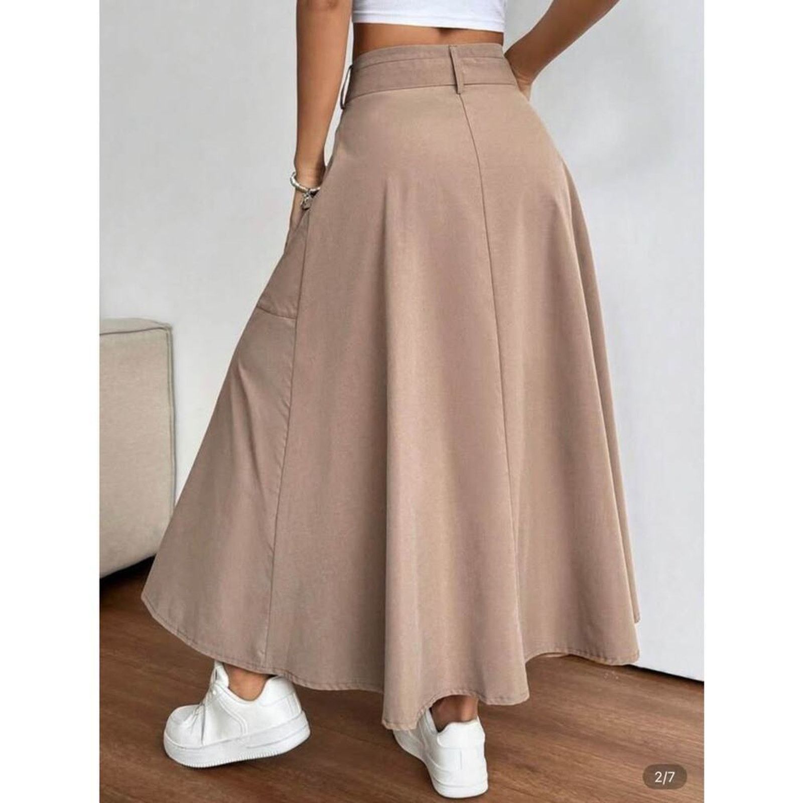 Other New Khaki Minimalist Long A-line skirt size S Size 27" / US 4 / IT 40 - 2 Thumbnail