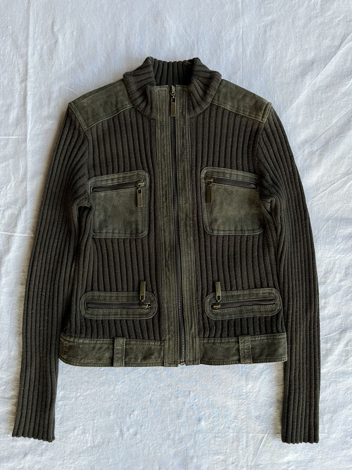 River Island River Island Ribbed Knit & Suede Panel Jacket UK 12 / EU 38 Size XS / US 0-2 / IT 36-38 - 1 Thumbnail
