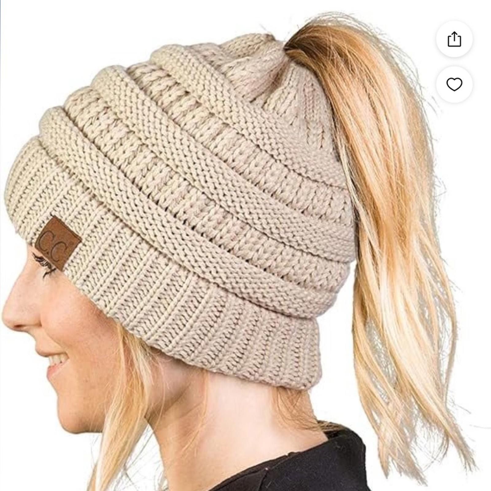 Ccm C.C High Pony Beanie Hat Like New Khaki Beige brown color Size ONE SIZE - 1 Thumbnail