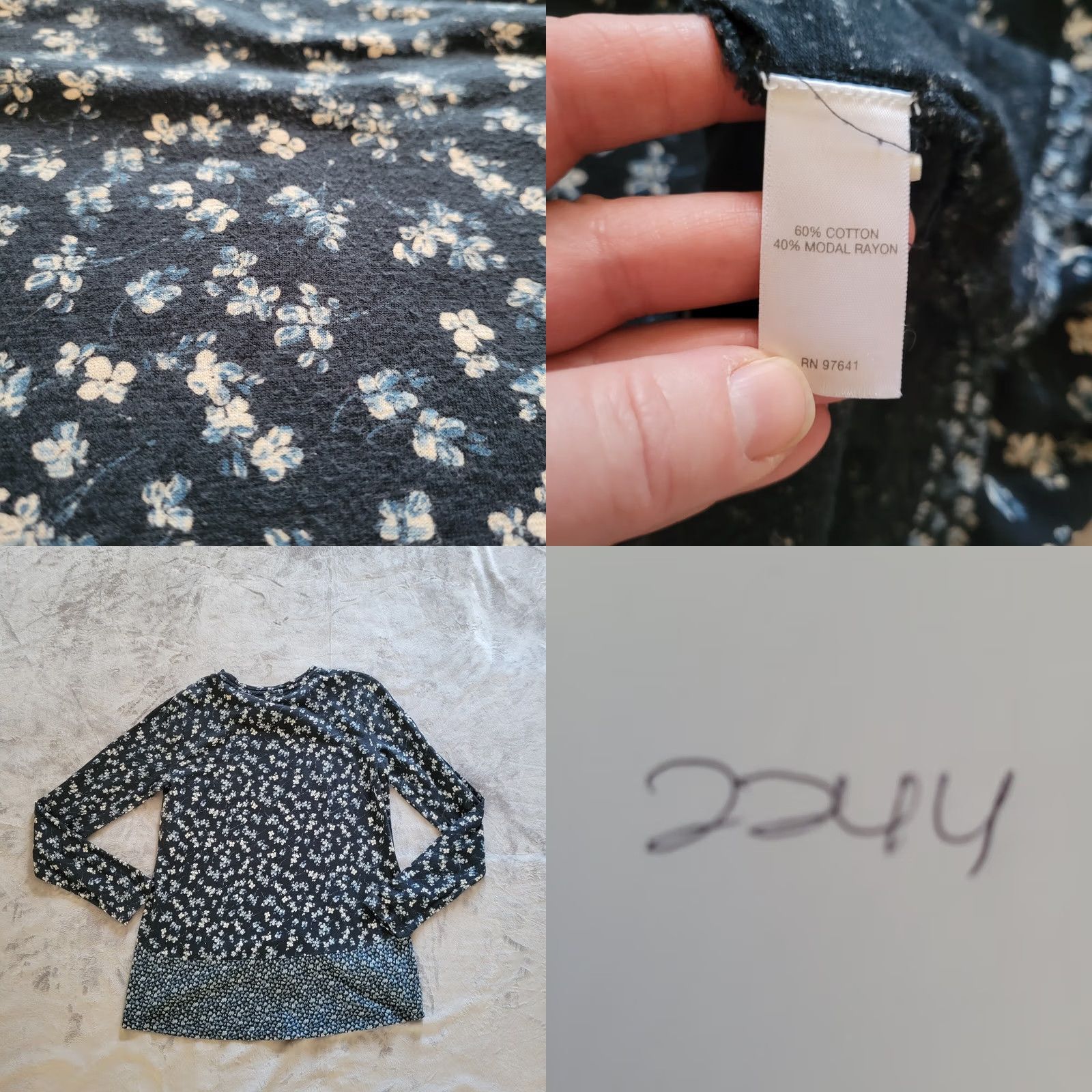 J. Jill J. Jill Top Shirt Womens XS Black Floral Long Sleeve High Low Hem Casual Career Size XS / US 0-2 / IT 36-38 - 8 Thumbnail