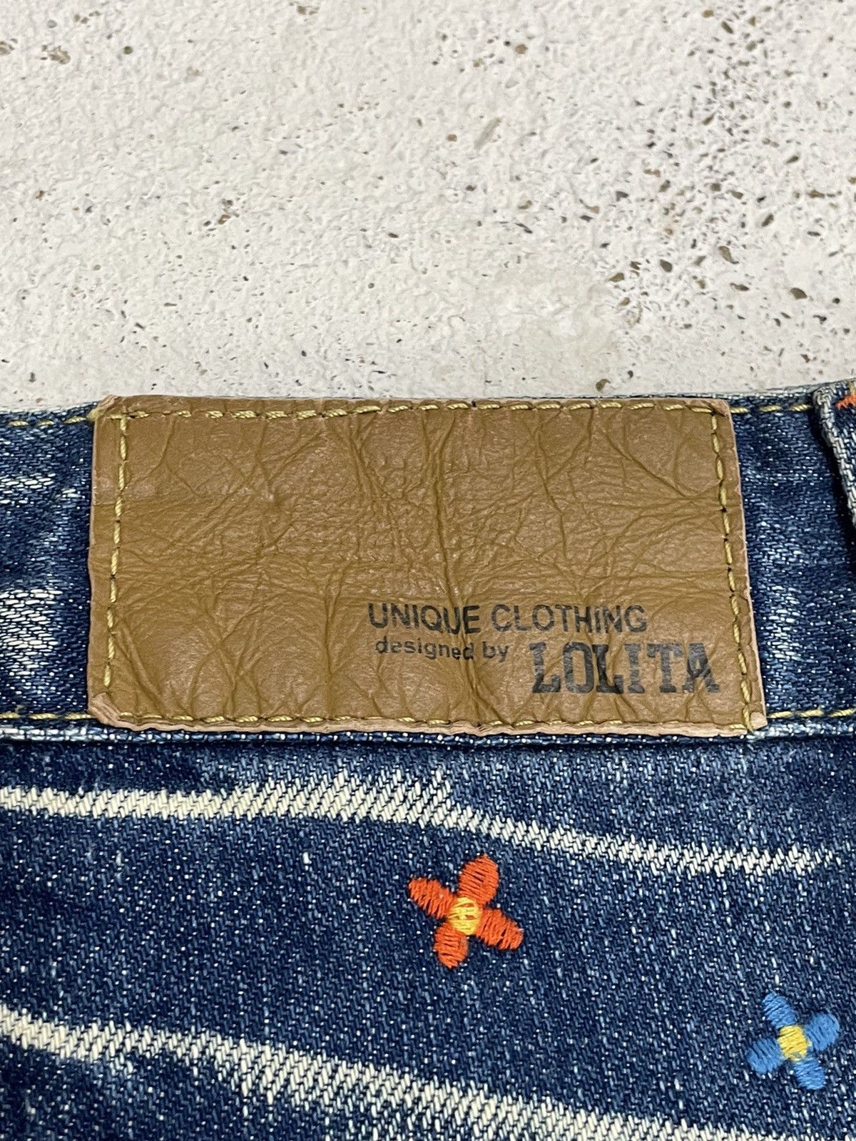 Designer Lolita Wide Leg Muddy Embroidery Studded Flare Denim Pants Size US 26 / EU 42 - 19 Thumbnail