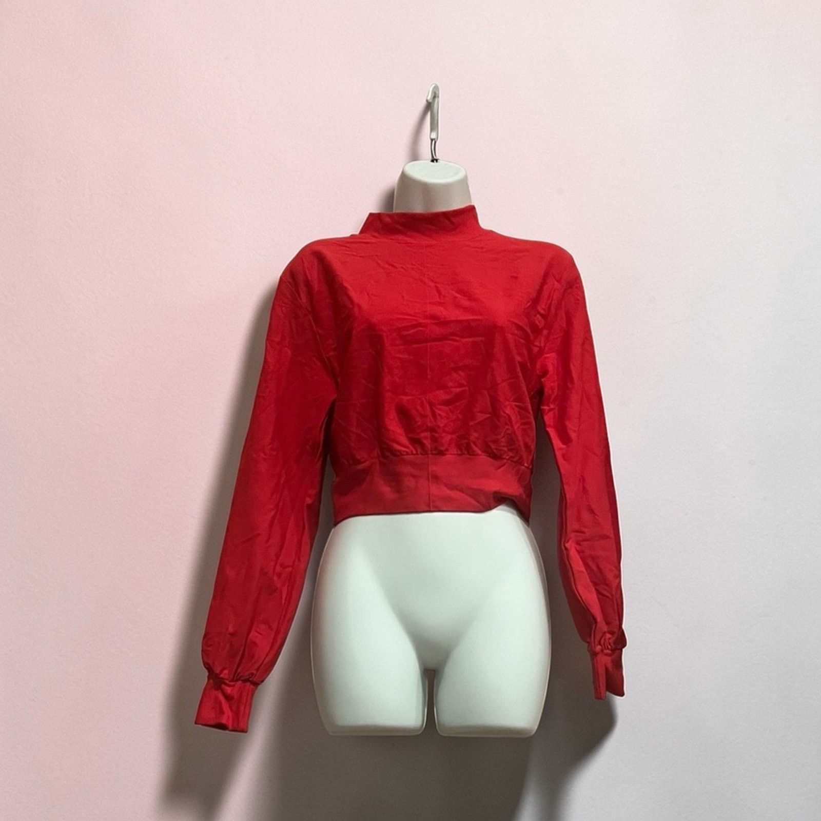 & Other Stories OQQ Red Ribbed Corset Hem Crop Sweatshirt S NWOT Size S / US 4 / IT 40 - 2 Thumbnail