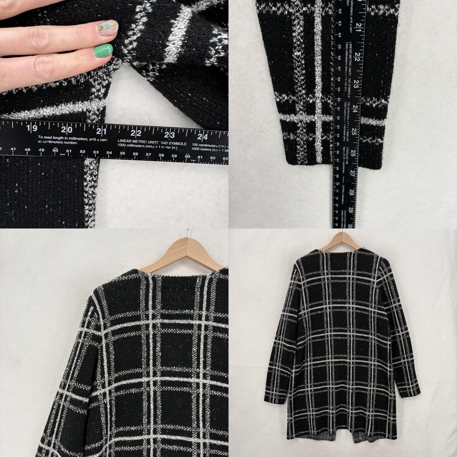 Sanctuary Sanctuary Cardigan Sweater Womens Large Black Plaid Open Front Knit Longline NWT Size L / US 10 / IT 46 - 8 Thumbnail