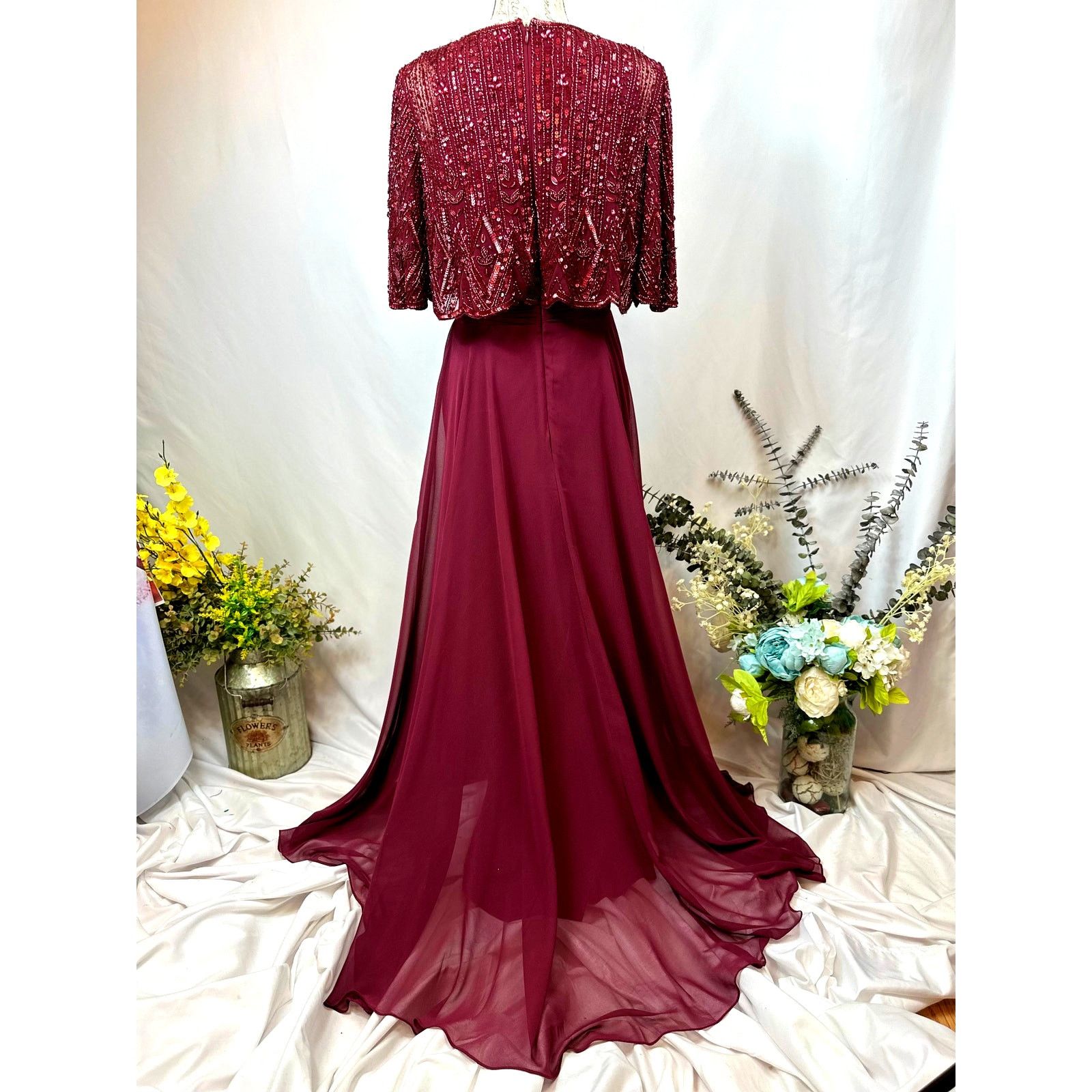 Other Mac Duggal Beaded Overlay A-Line Sequin Gown Aubergine 6 Size M / US 6-8 / IT 42-44 - 15 Thumbnail