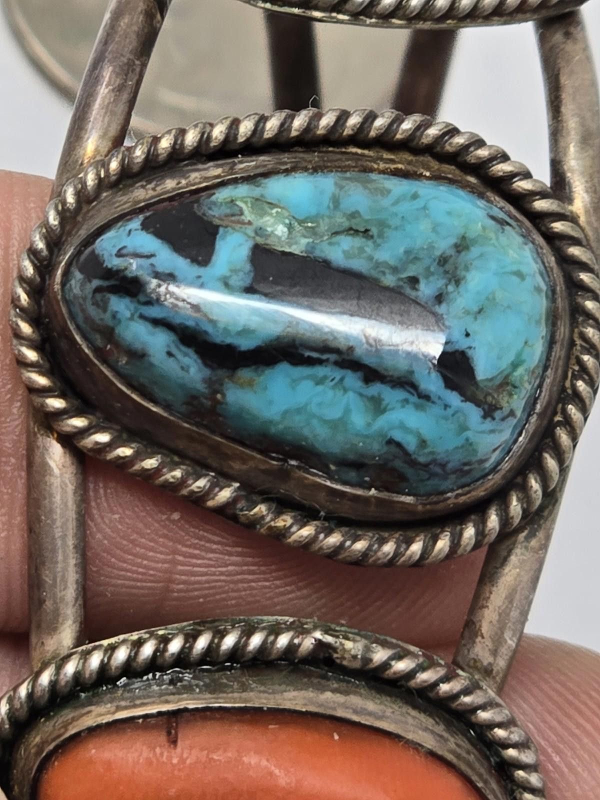 Other Vintage Navajo Sterling Silver Cuff w/ Turquoise & Coral Size ONE SIZE - 9 Thumbnail
