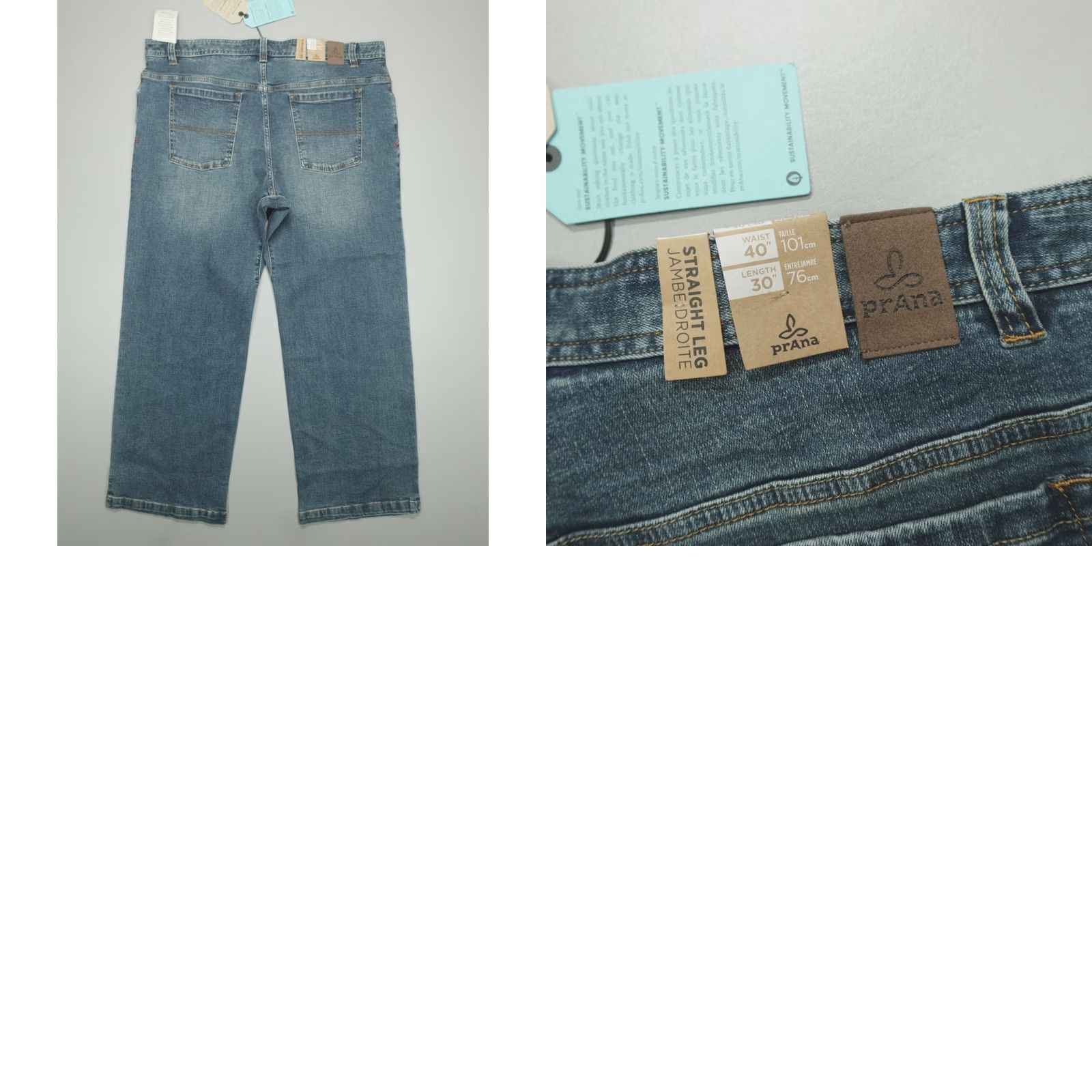 Prana Prana Axiom Jeans Men’s 40x30 Stretch Denim Straight Regular Stone Wash Blue 5-Pocket Mens Leather Logo? Size US 40 / EU 56 - 8 Thumbnail