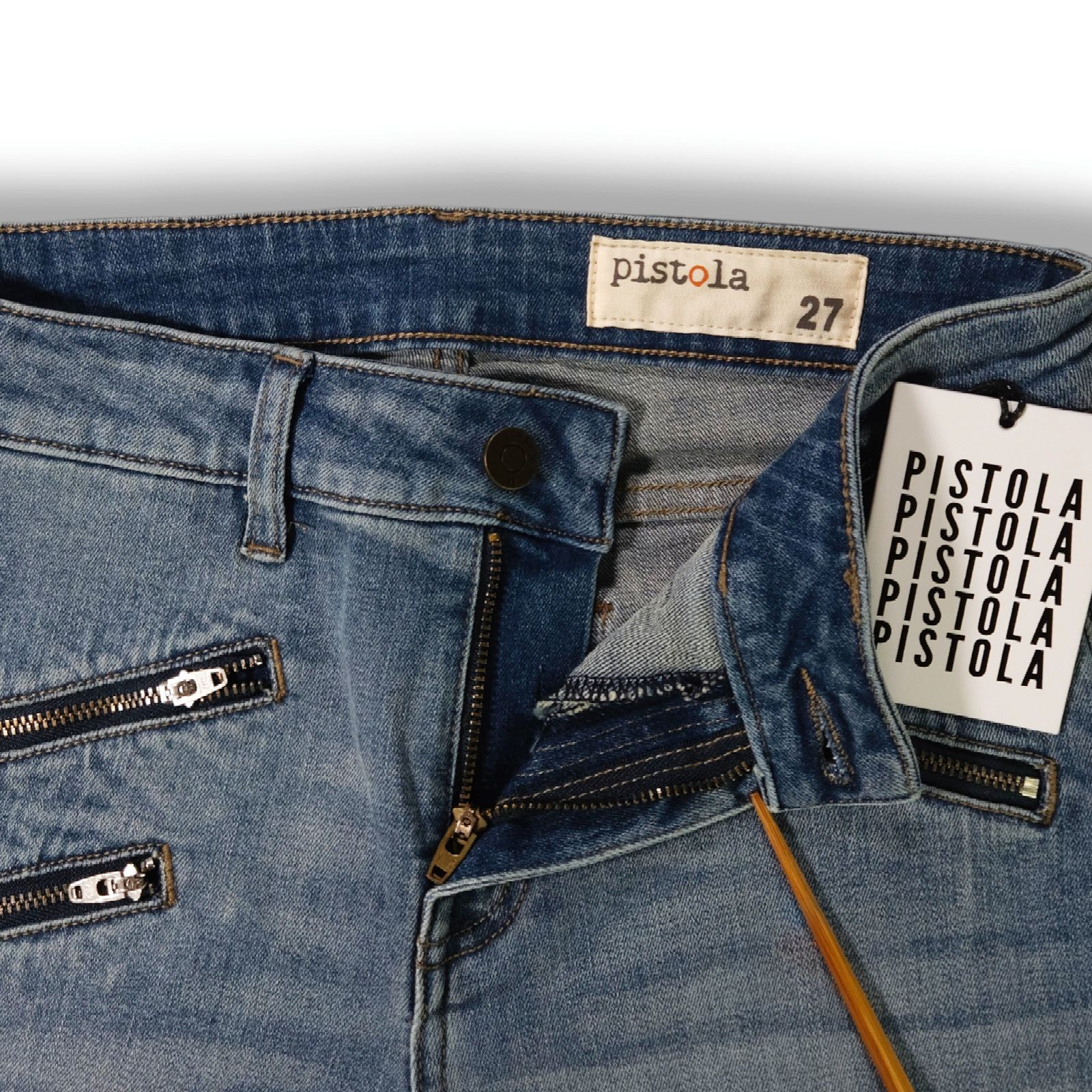 Pistola NWT Pistola Moto Zip Pocket Skinny Ankle Jeans Sz. 27x27 Size 27" / US 4 / IT 40 - 5 Thumbnail