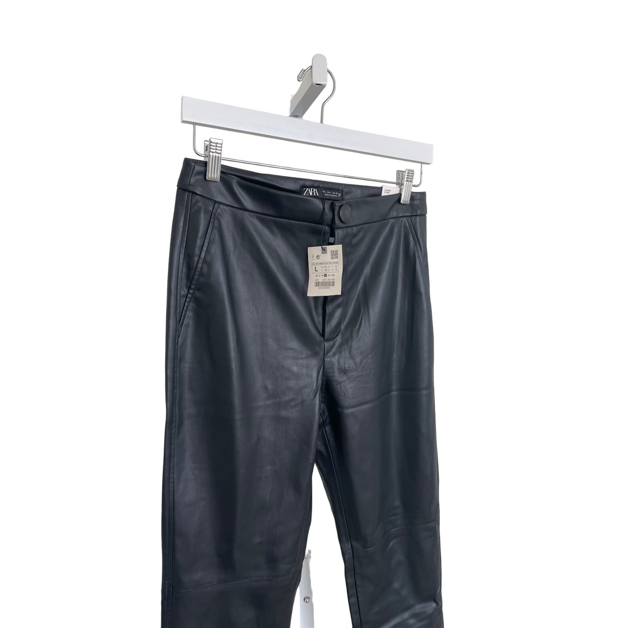 Zara Zara Black Faux Leather High Rise Leggings Size 32" / US 10 / IT 46 - 6 Thumbnail