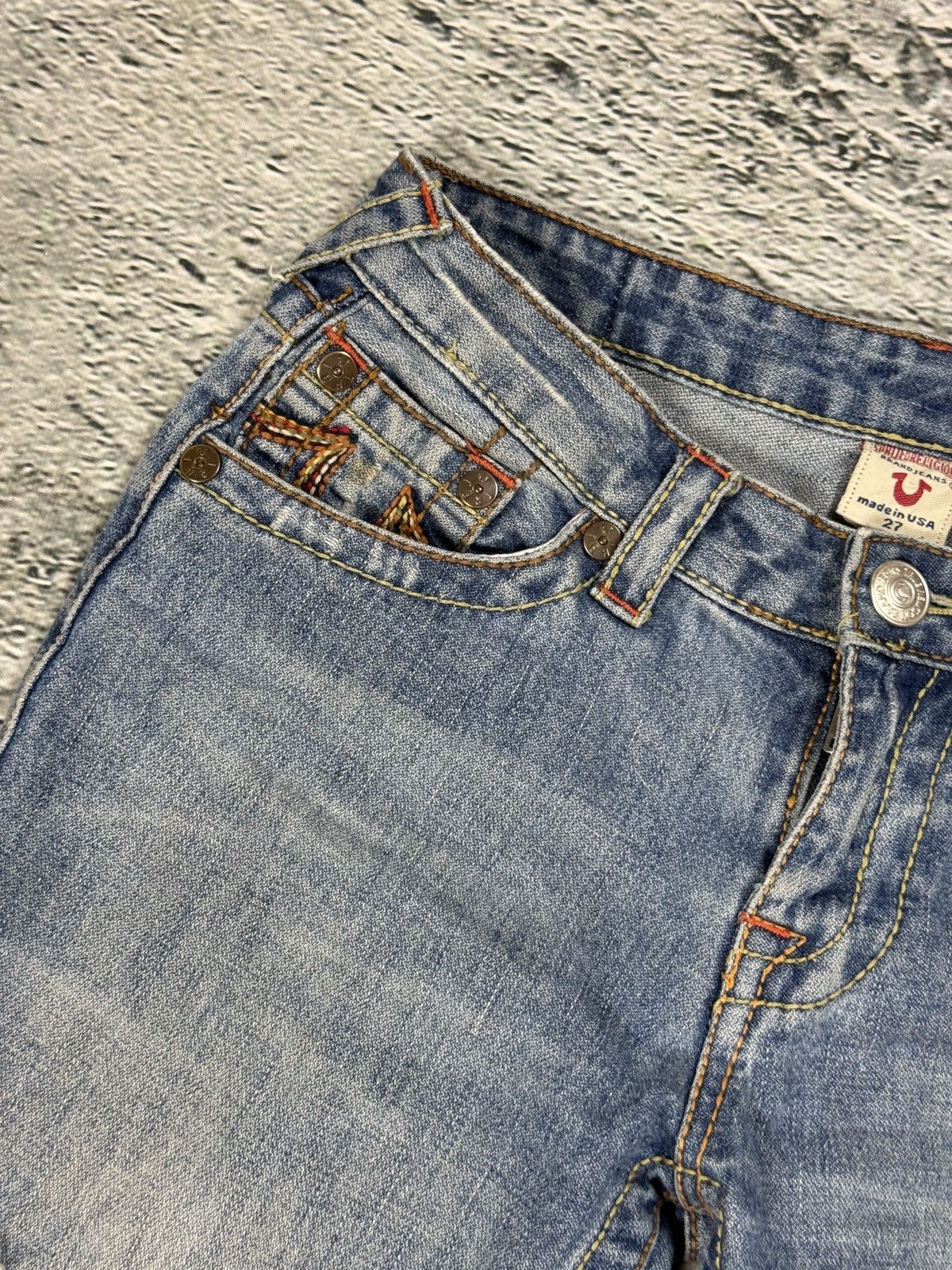 True Religion True Religion flared jeans blue white thick stitching Y2K Size 27" / US 4 / IT 40 - 8 Thumbnail