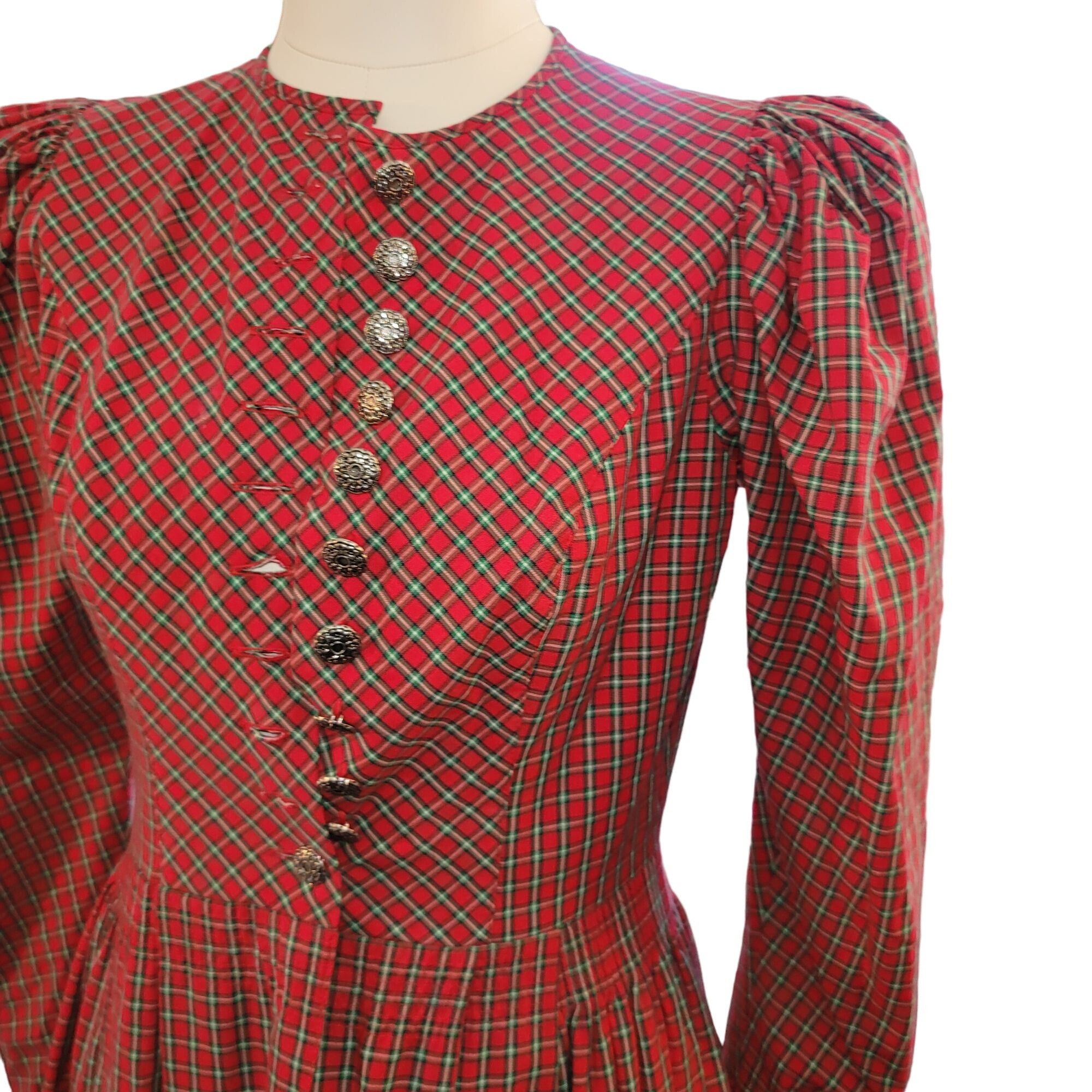 Vintage Vintage Hoefer Prarie Dress Red Green Plaid Long Sleeve Butt Size M / US 6-8 / IT 42-44 - 2 Thumbnail