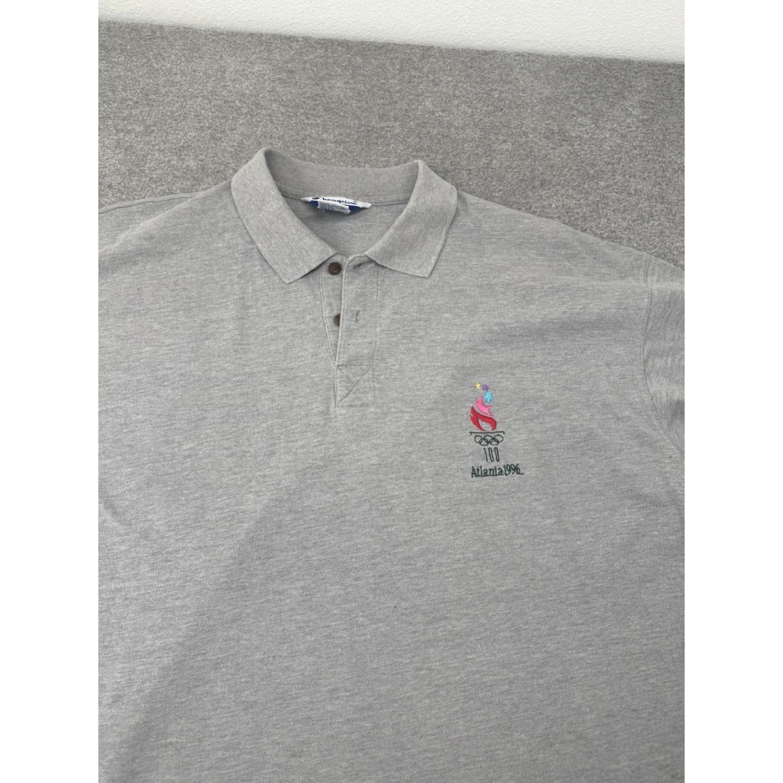Champion VINTAGE 1996 Champion Polo Shirt Men XL Gray Atlanta Olympics 100th Anniversary Logo Golf Shirt Mens Size US XL / EU 56 / 4 - 2 Thumbnail