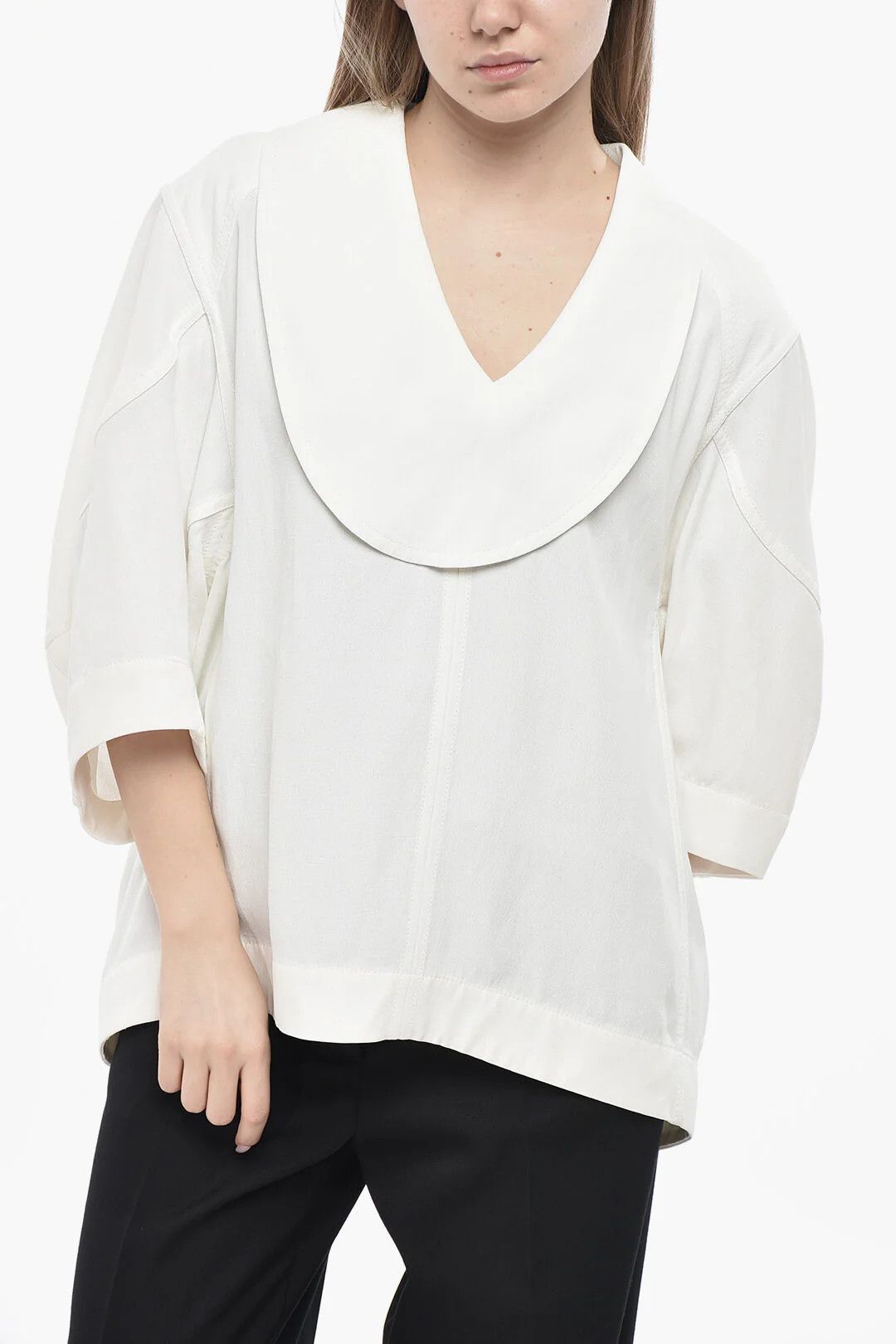 Bottega Veneta og1mm0426 Linen-Blend Asymmetric Blouse in White Size S / US 4 / IT 40 - 1 Thumbnail