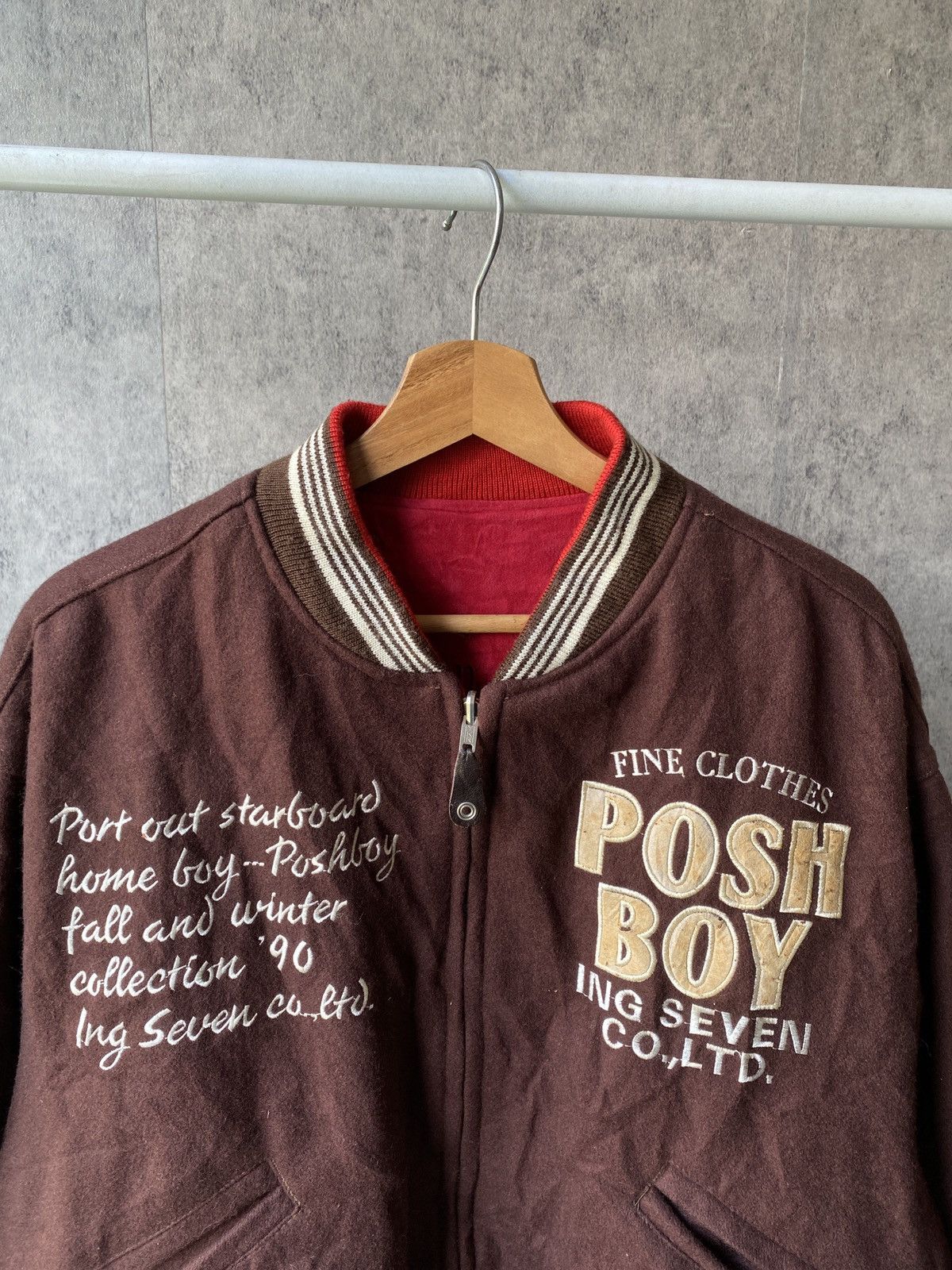 Japanese Brand F/W 1990 Posh Boy Reversible Wool Bomber Jacket Size US L / EU 52-54 / 3 - 5 Thumbnail