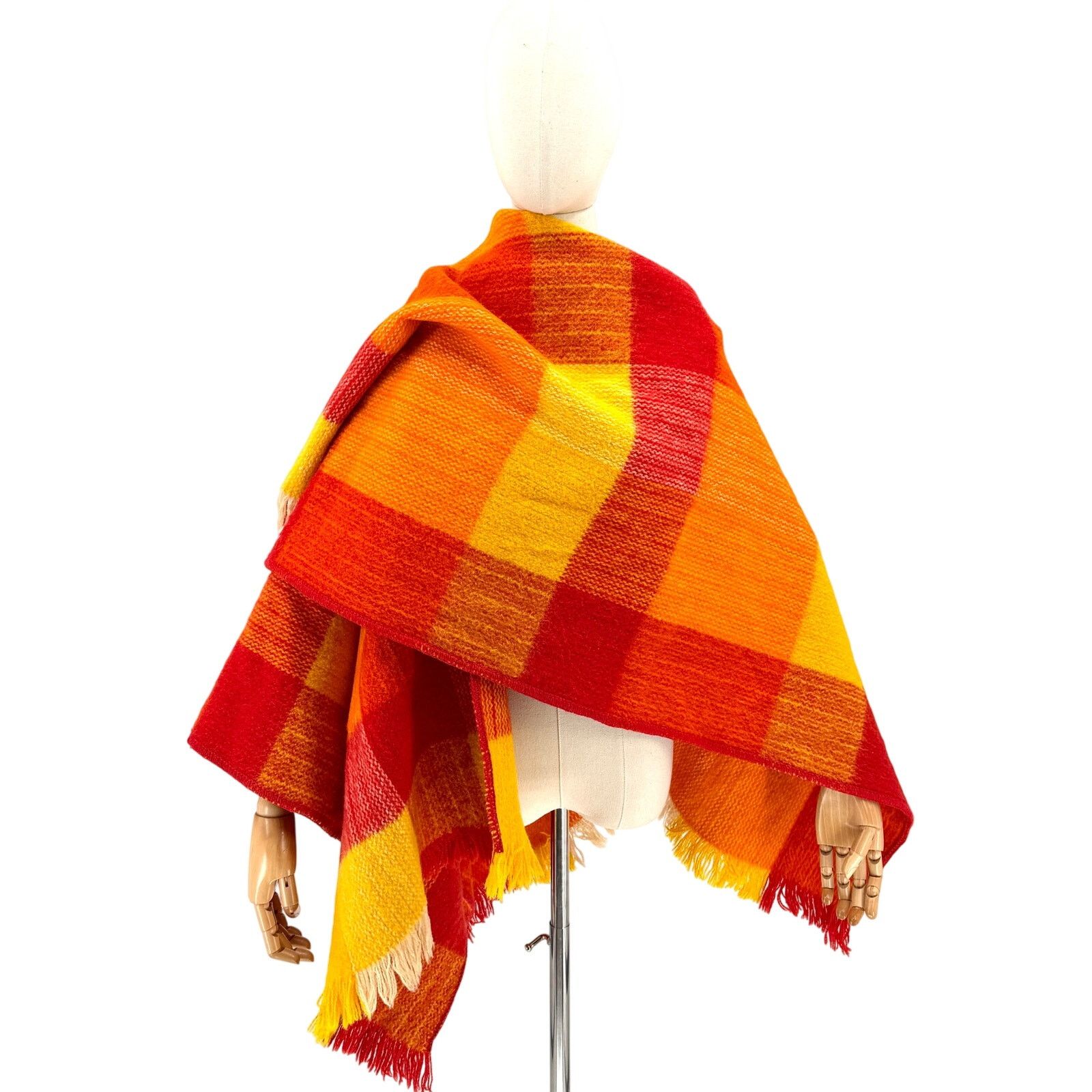 Vintage Vintage 60s Red Orange 100% Wool Plaid Ruana Poncho Size ONE SIZE - 2 Thumbnail