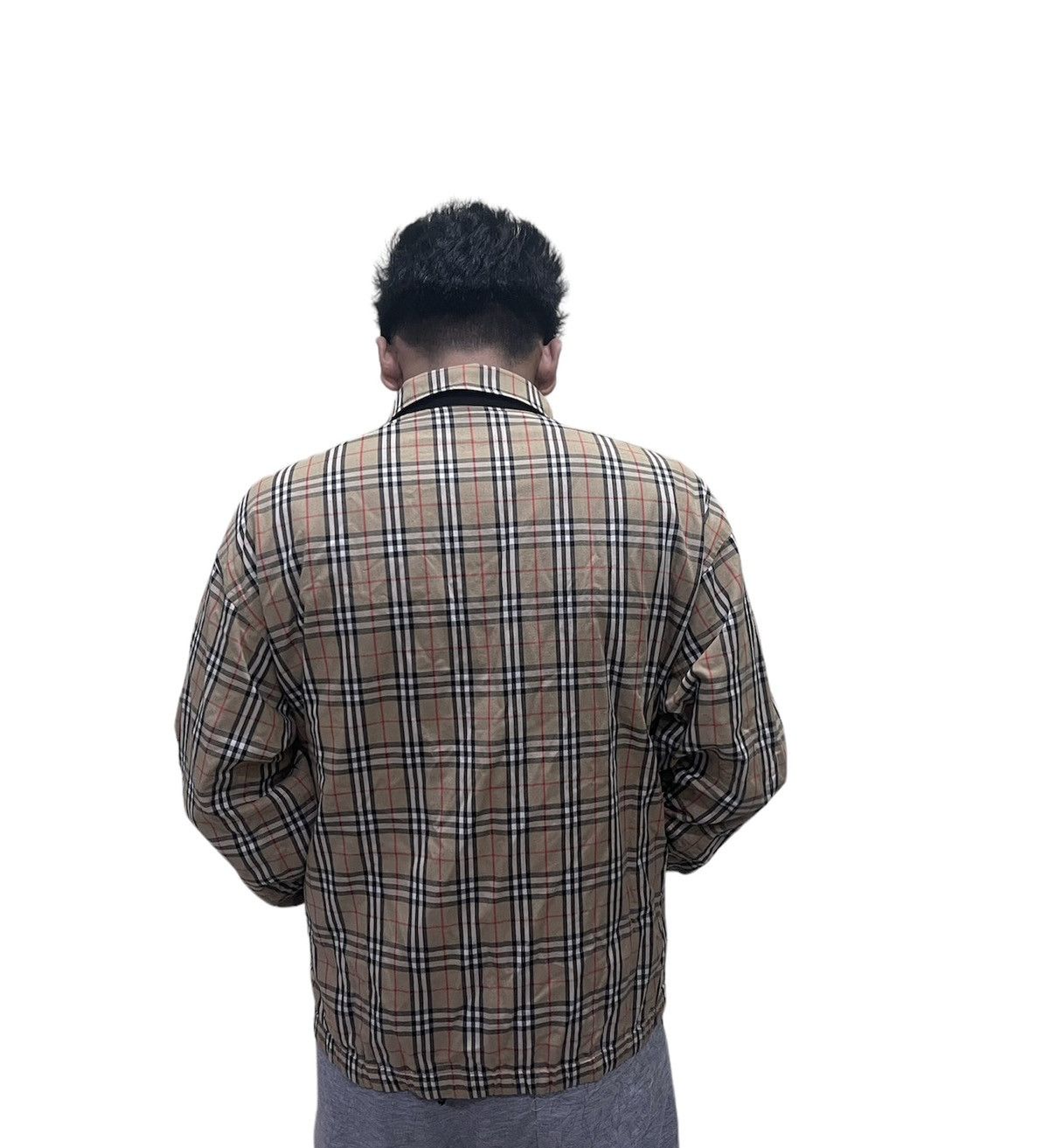 Vintage 2000s Burberry Nova Check Lined Leather Jacket Size XL