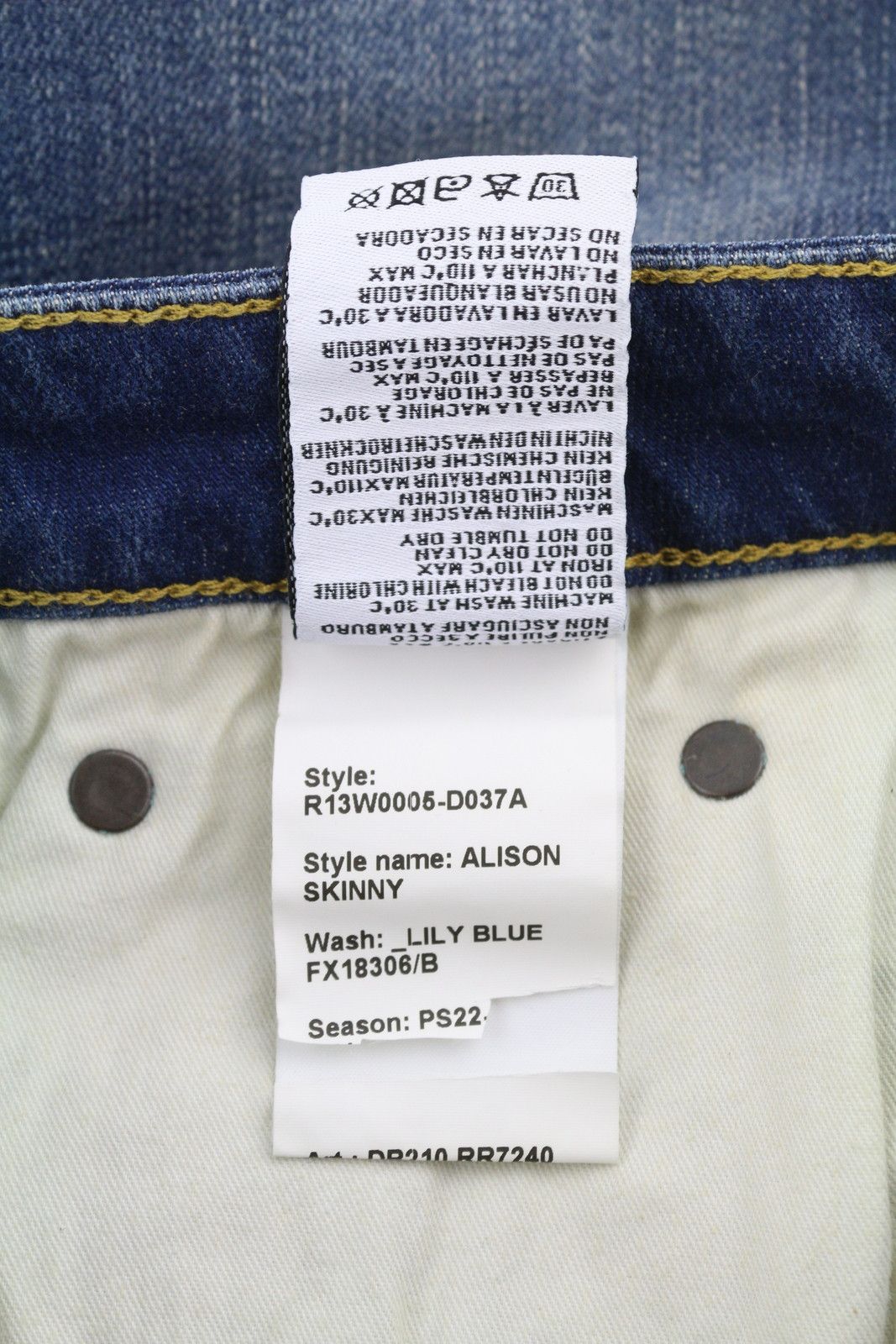 R13 ALISON SKINNY 27 Lily Blue FX Faded Washed Zip 86348 Size 27" / US 4 / IT 40 - 8 Thumbnail