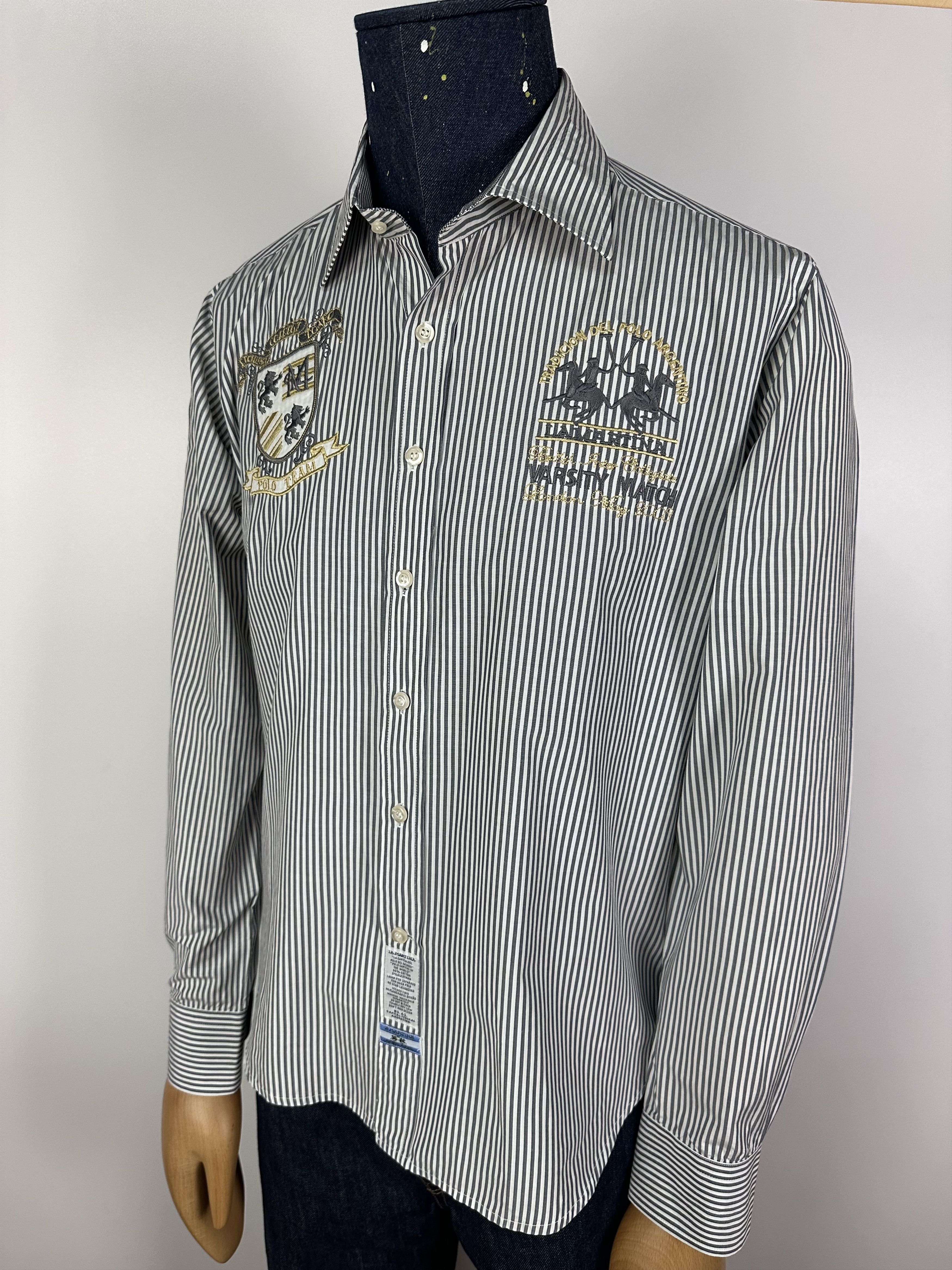 La Martina La MArtina Mens Shirt Gray Stripes Long Sleeves Button Up Size US L / EU 52-54 / 3 - 1 Thumbnail
