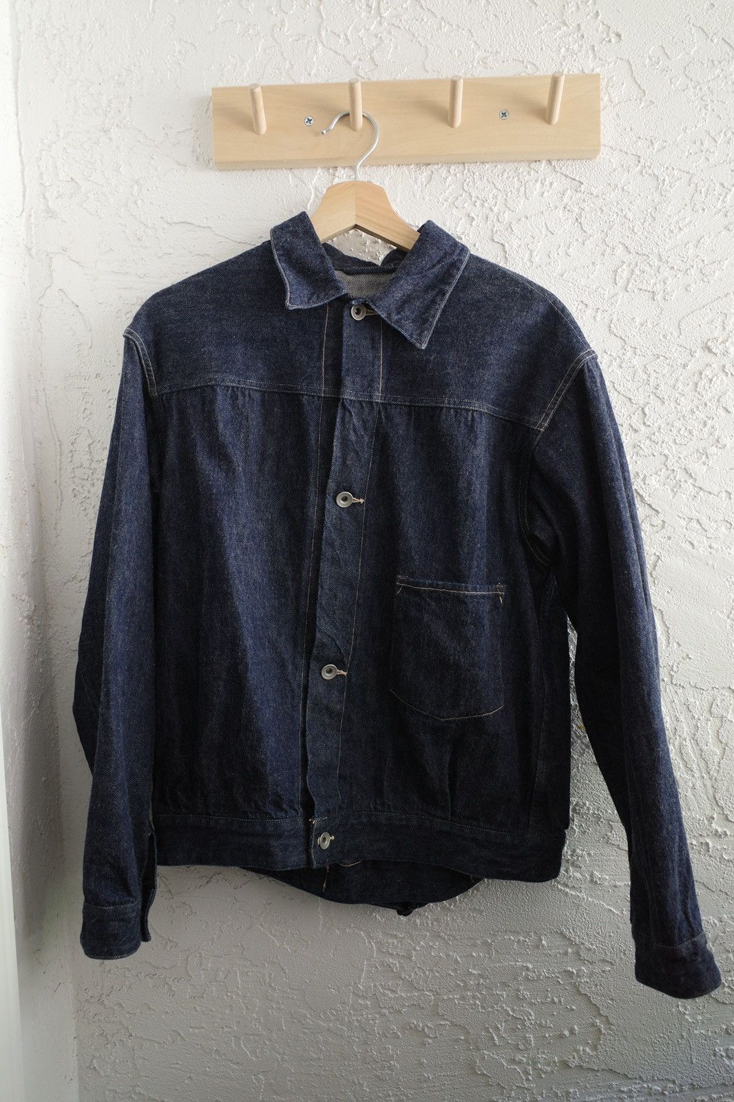 image of Comoli Navy Type 1 Denim Jacket, Men's (Size Small)