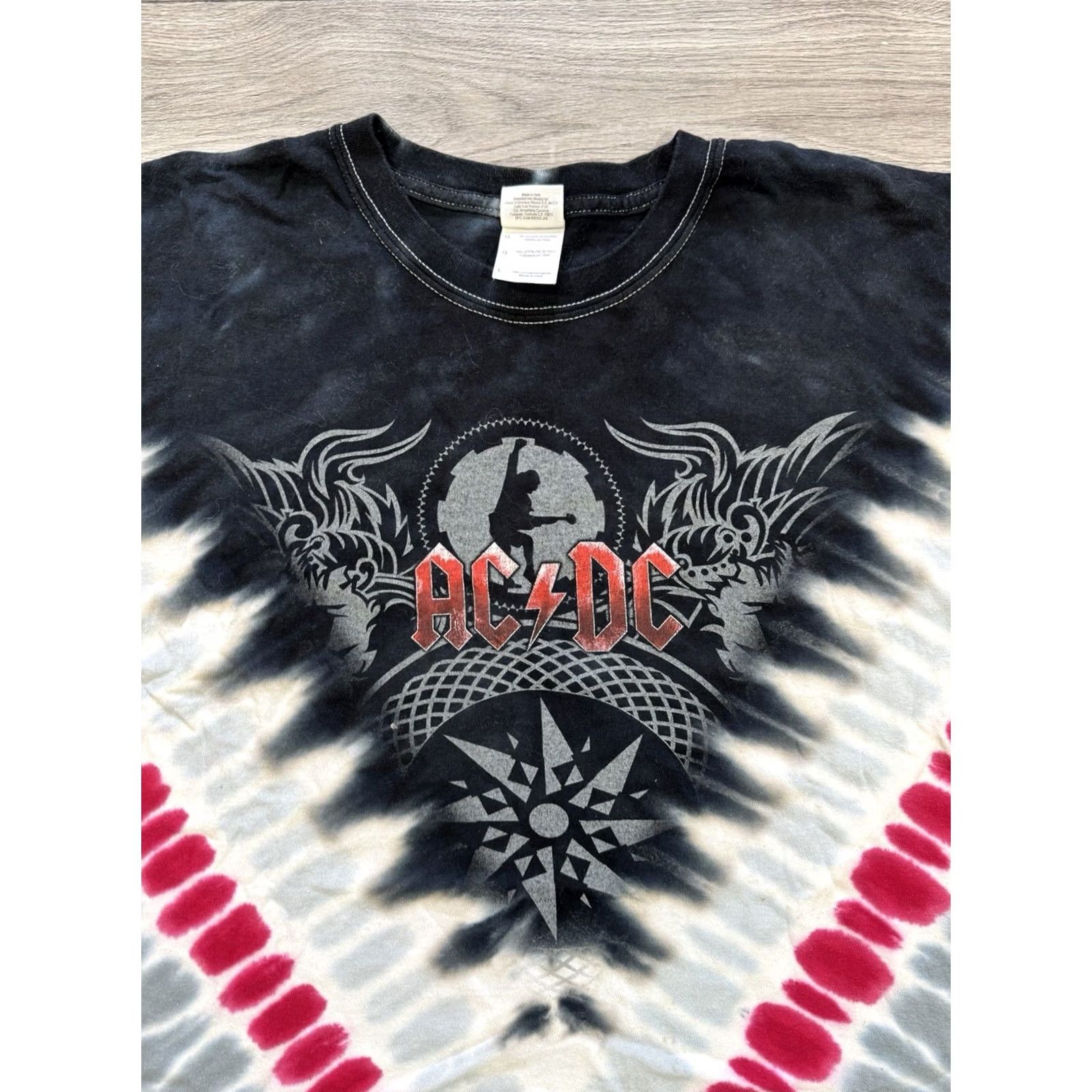Gildan AC/DC Tie Dye Black Ice 2009 Tour T-Shirt L Mens Gildan Multicolor Short Sleeve Jersey 9.5/10 Size US L / EU 52-54 / 3 - 5 Thumbnail