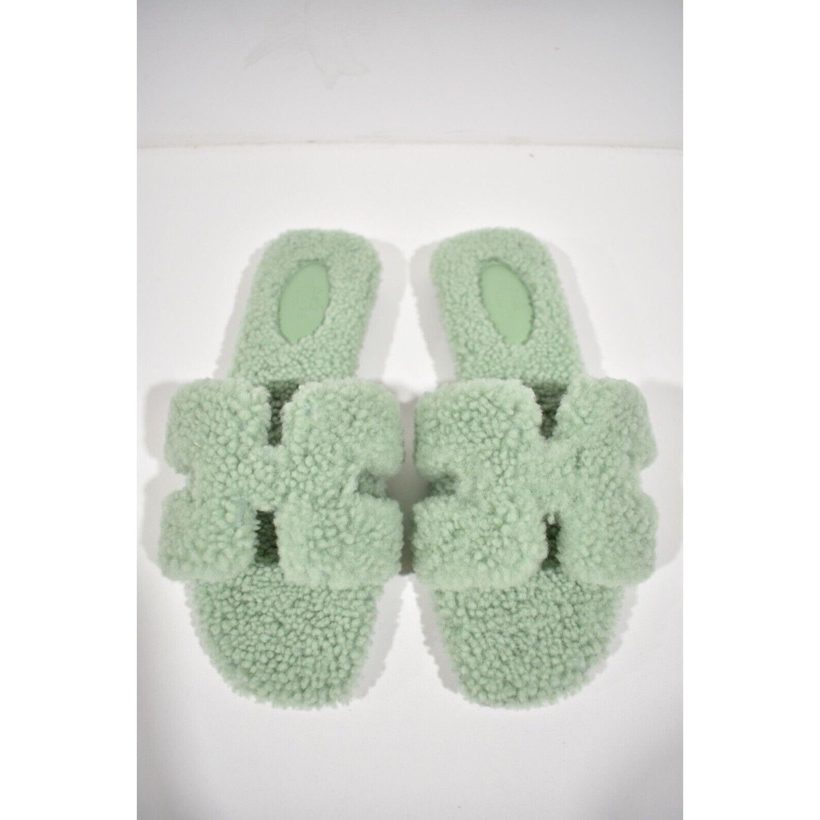 Hermes Hermes Oran Teddy Shearling Fur Green H Logo Slide Sandal Size US 12 / IT 42 - 7 Thumbnail