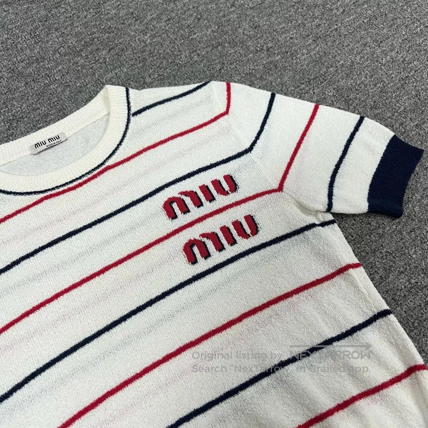 Miu Miu Miu Miu Terry Logo Striped Short Sleeve. Size S / US 4 / IT 40 - 5 Thumbnail