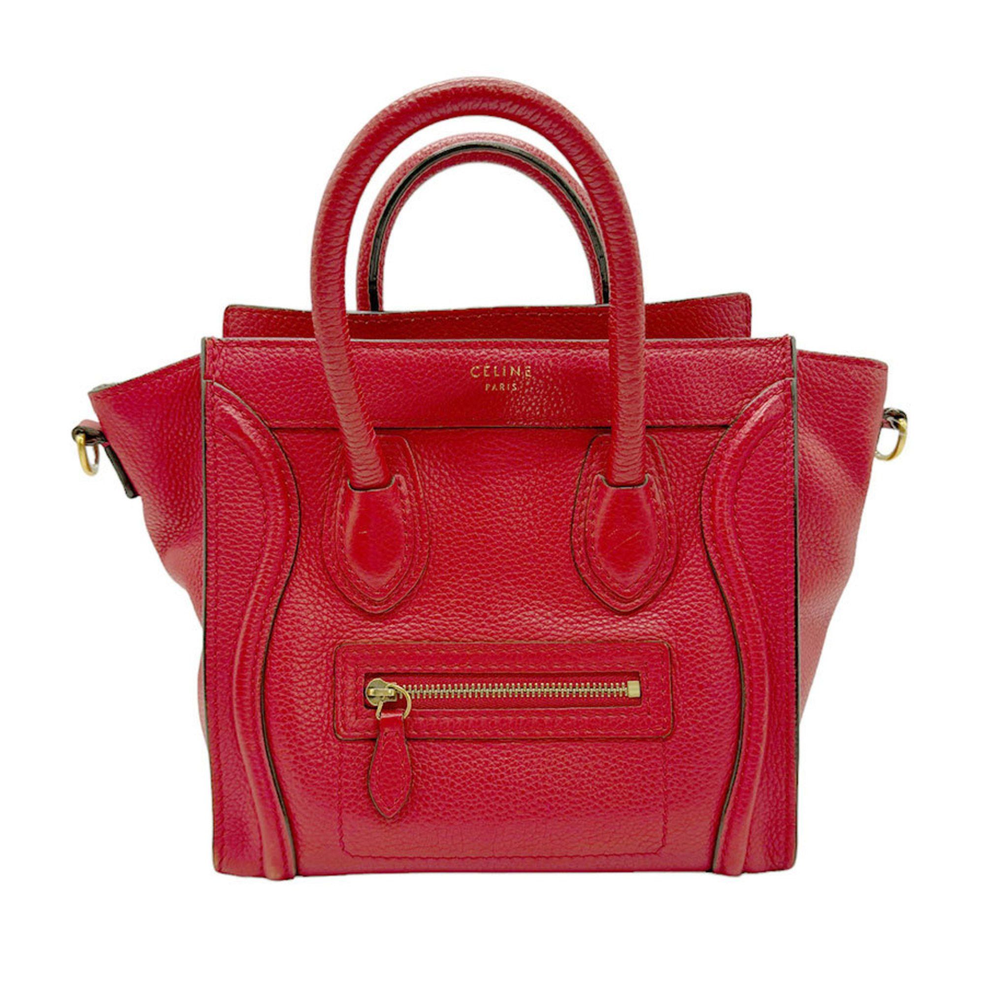 image of Celine Handbag Shoulder Bag Luggage Nano Shopper Leather Red Women's Z0665 in Red Color