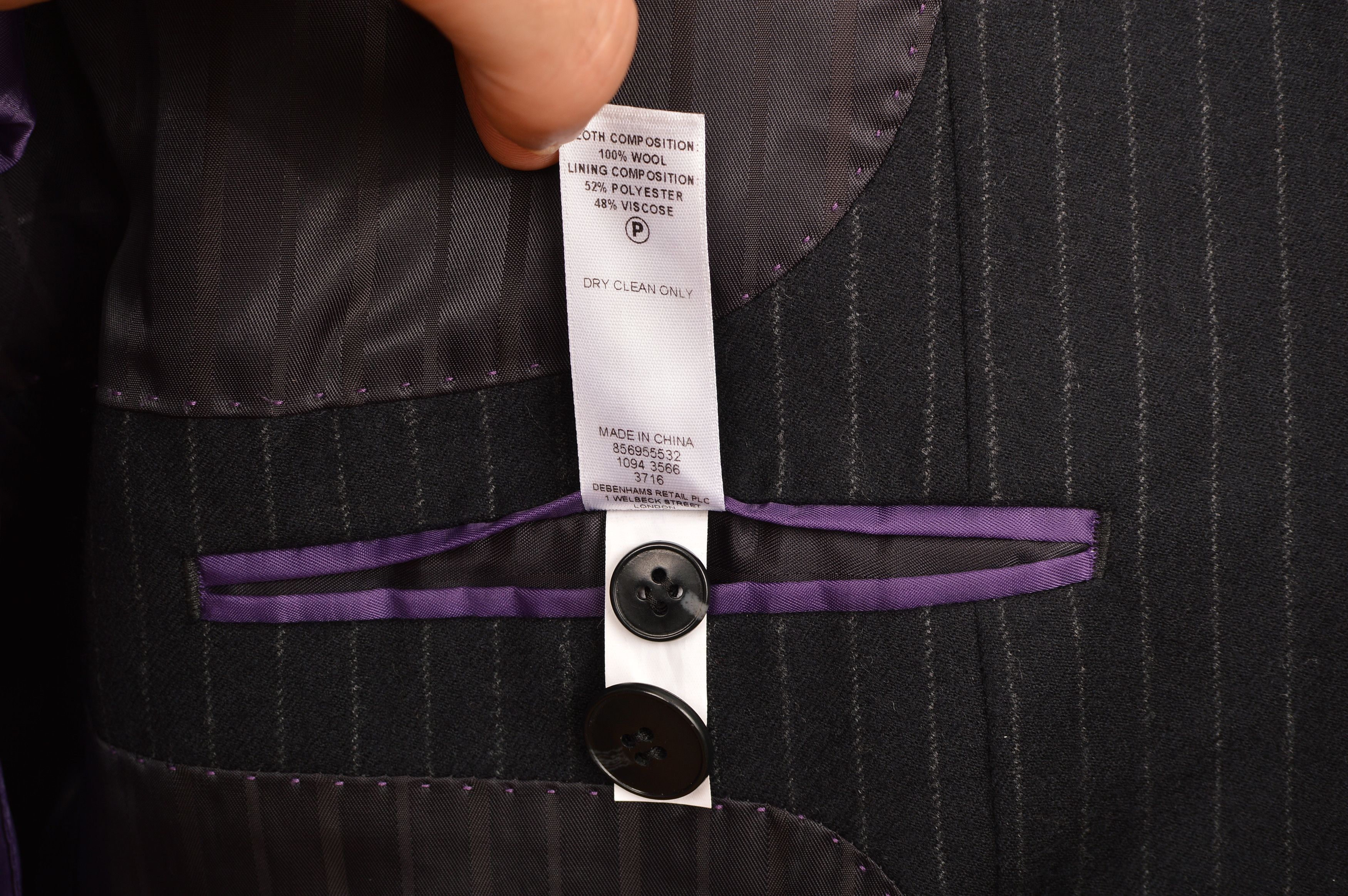 Jasper Conran DDP Jasper Conran Black Wool Striped Blazer Size 44S - 7 Thumbnail