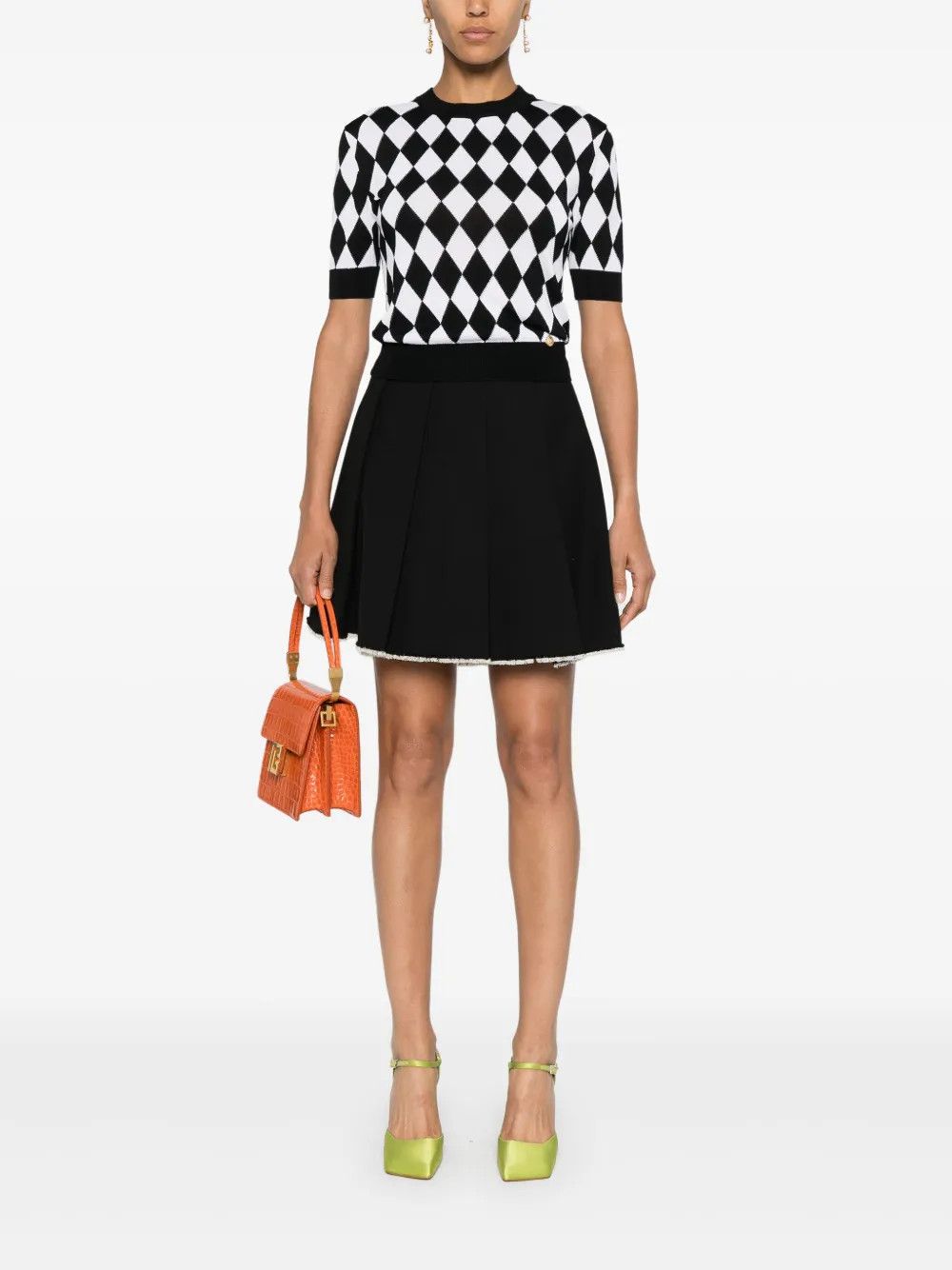 Balmain o1s1wg110825 Diamond Pattern Knitted T-Shirt in Black/White Size XL / US 12-14 / IT 48-50 - 2 Thumbnail