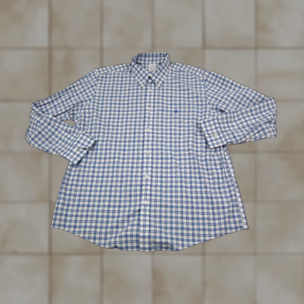 Brooks Brothers Brooks Brothers Shirt XL Adult Blue Check Supima Cotton Mens Regular Button-Up Size US XL / EU 56 / 4 - 1 Thumbnail