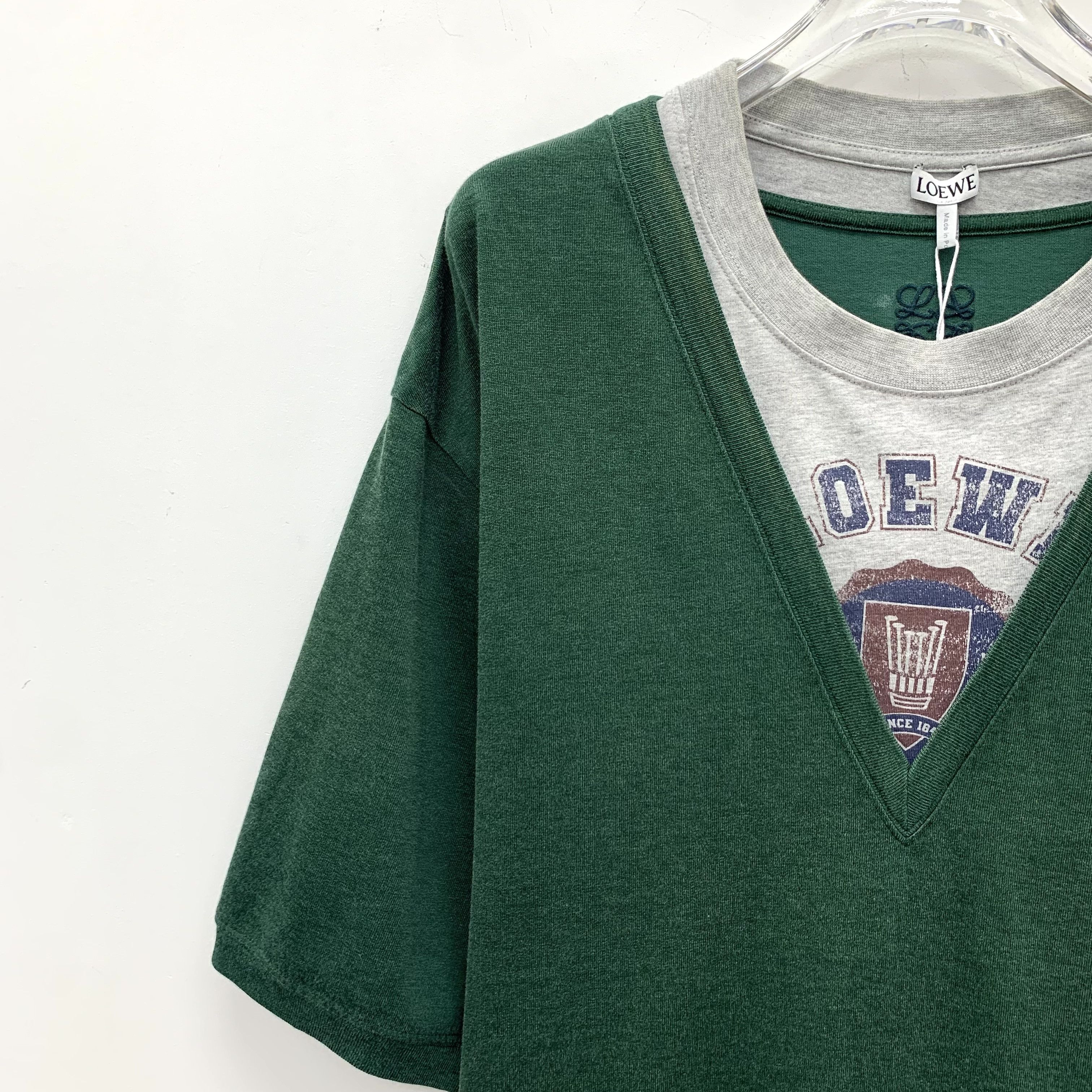Loewe Loewe Logo Patch Two-in-One Cotton T-Shirt Dark Green (L) Size US L / EU 52-54 / 3 - 3 Thumbnail