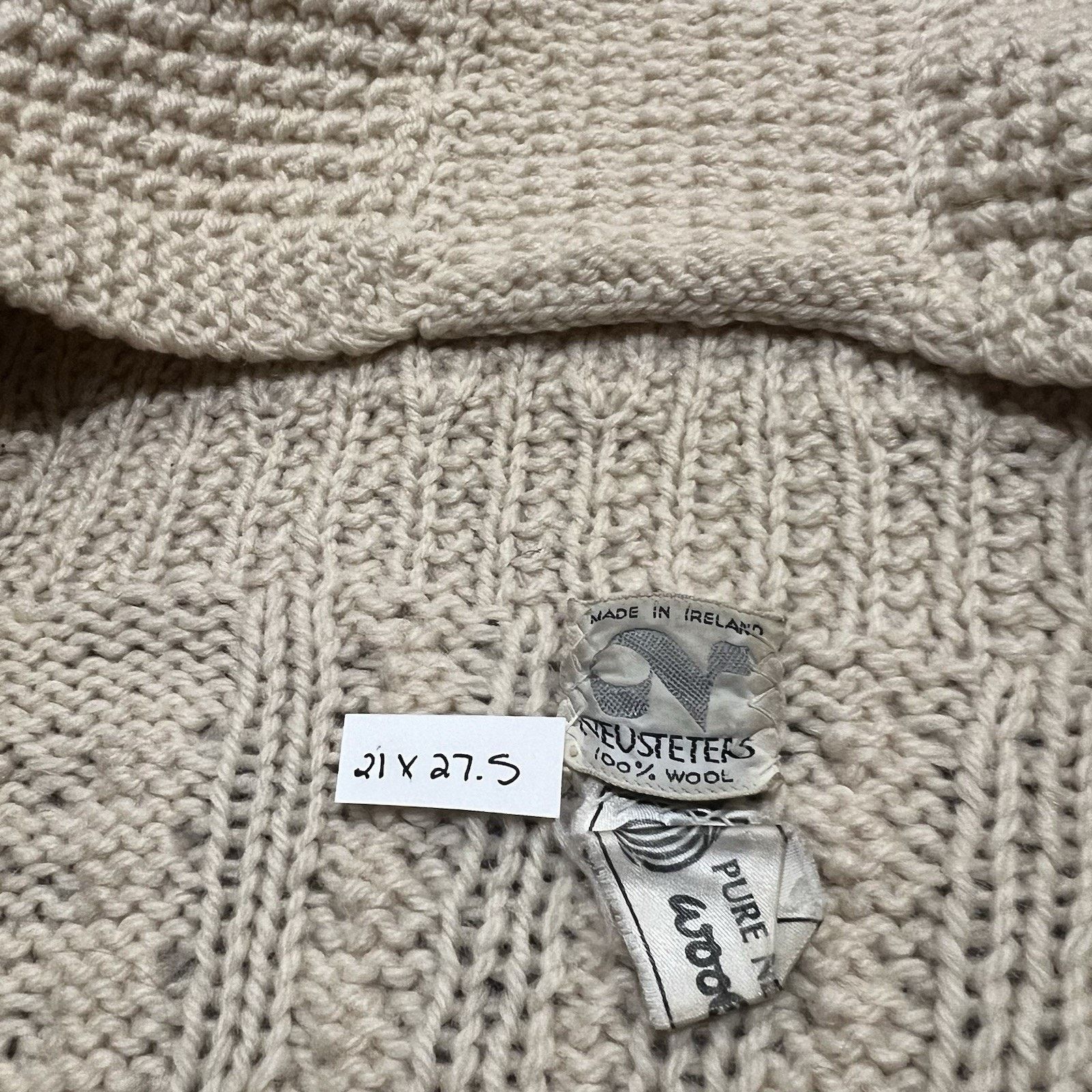Vintage Neusteters 60s/70s Made in Ireland Cable Knit Beige Sweater Size L / US 10 / IT 46 - 6 Thumbnail