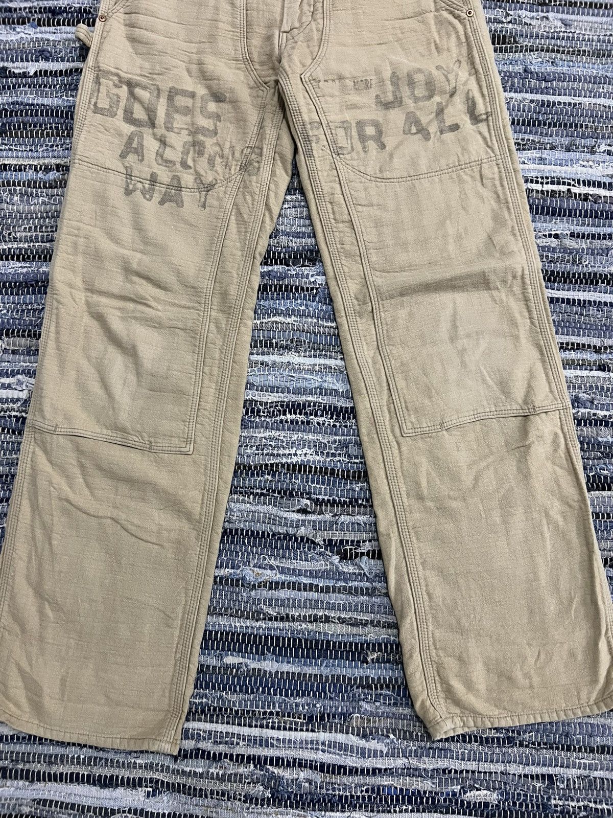 Post Overalls Vintage Denim Dungare Double Knee Stencil Blanket Denim Jean Size US 32 / EU 48 - 6 Thumbnail