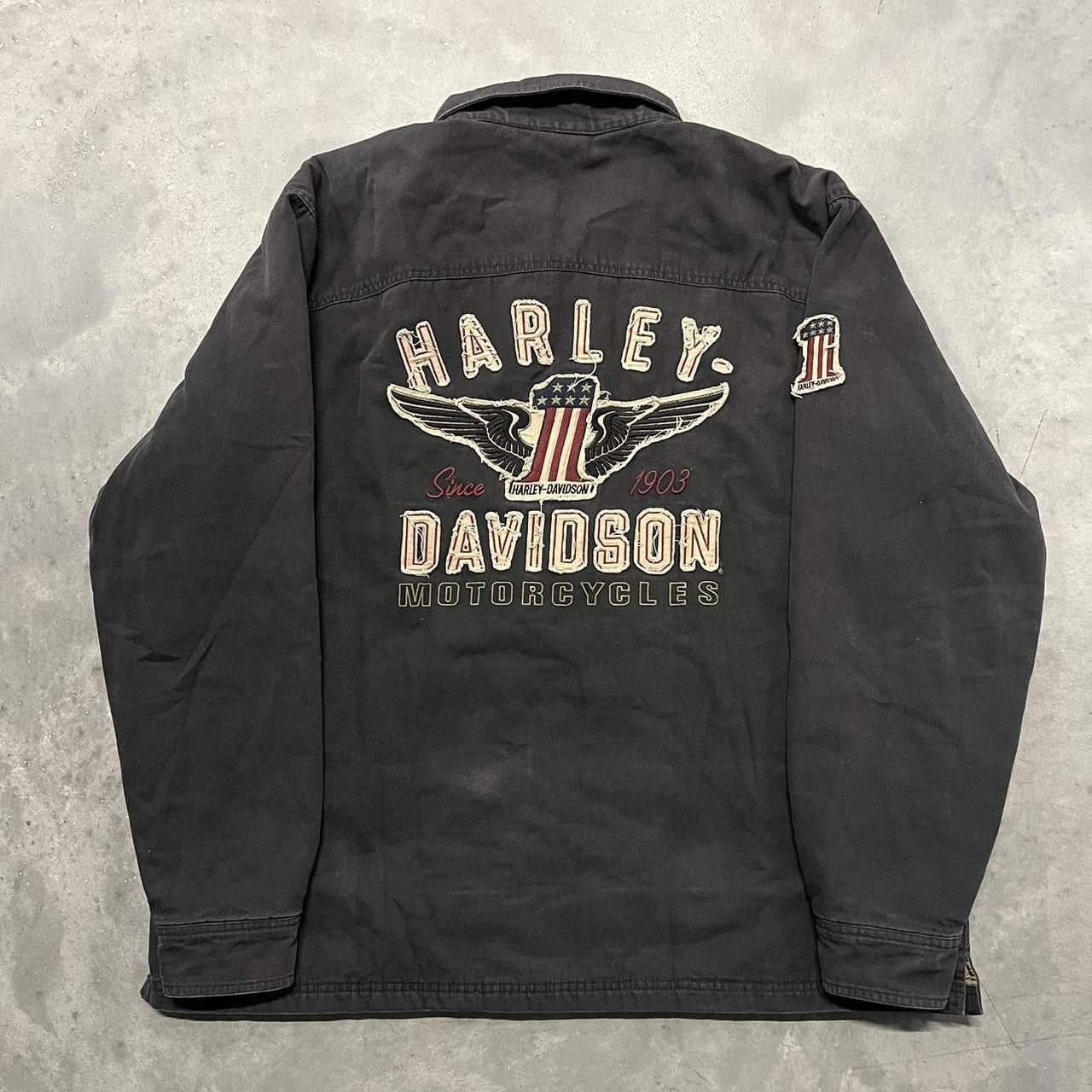 image of Crazy Vintage Y2K/2000S Black Harley Davidson 100Th Anniversary Insulate Button Up Shirt Jacket! (S