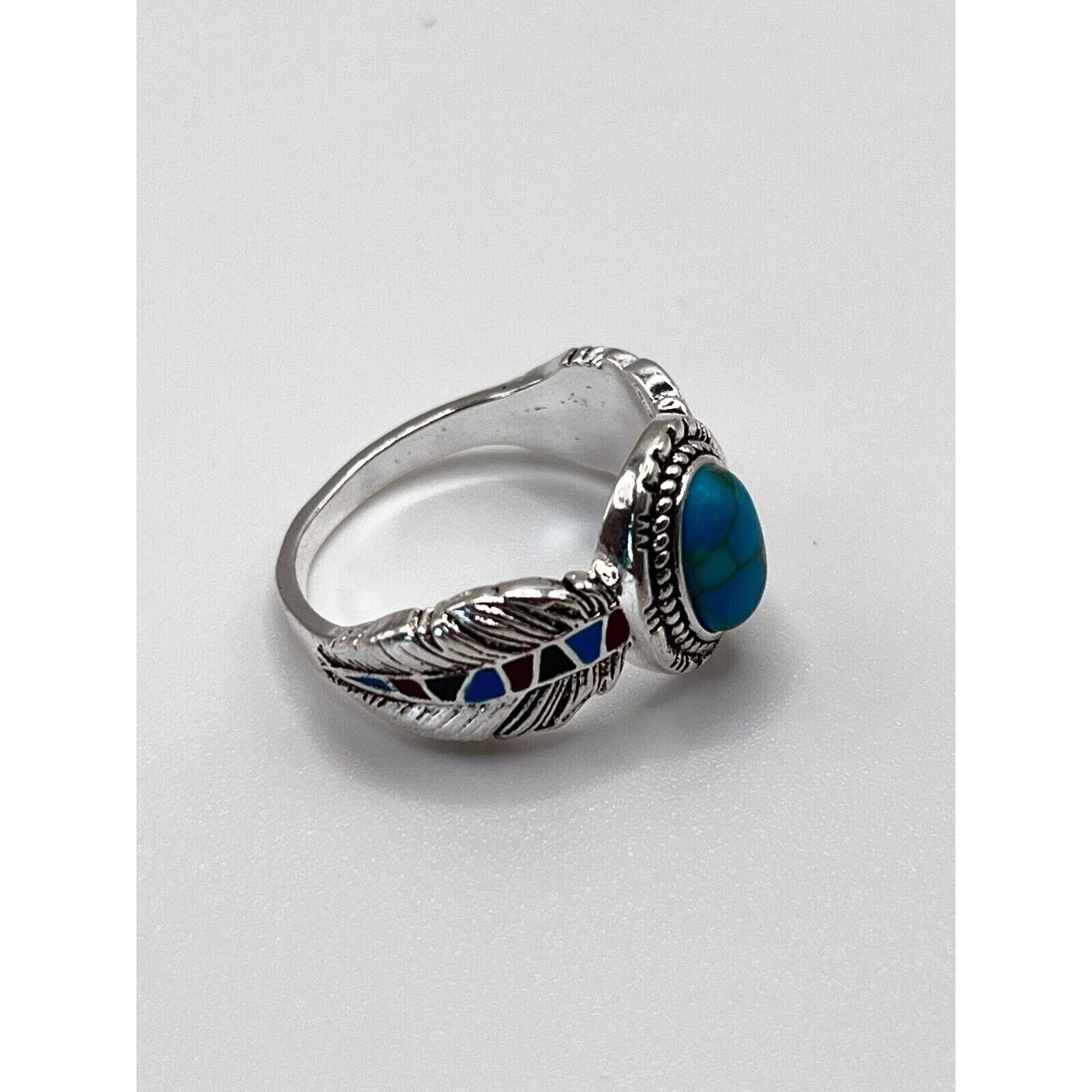 The Unbranded Brand Turquoise Elegance- 925 Sterling Oval Shape Ring Size 8 Size ONE SIZE - 5 Thumbnail