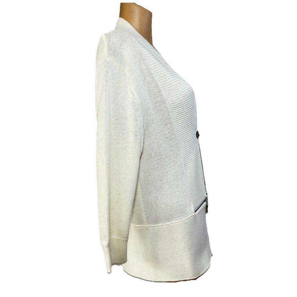 DKNY DKNY White Cotton Open Cardigan Size Medium Zipper Detail Size M / US 6-8 / IT 42-44 - 10 Thumbnail