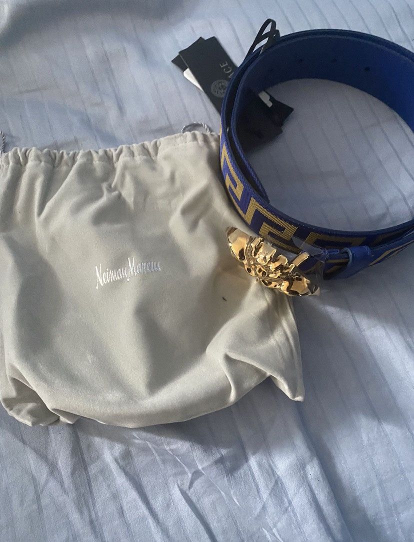 image of Versace Belt Blue Gold, Men's (Size 32)