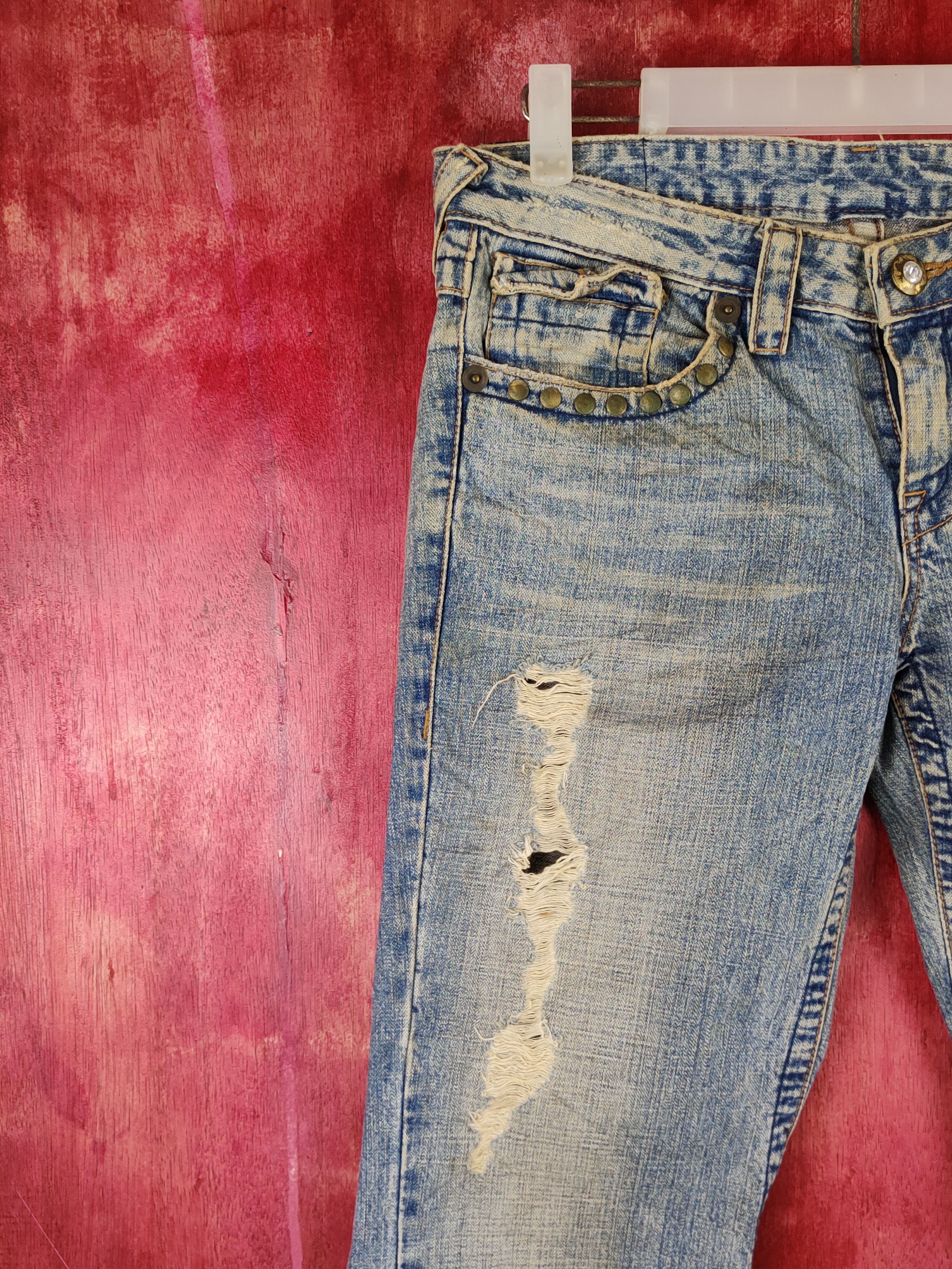 Japanese Brand Peace on Mars Faded bootcut Distressed ripped Denim #S1525 Size 30" / US 8 / IT 44 - 3 Thumbnail