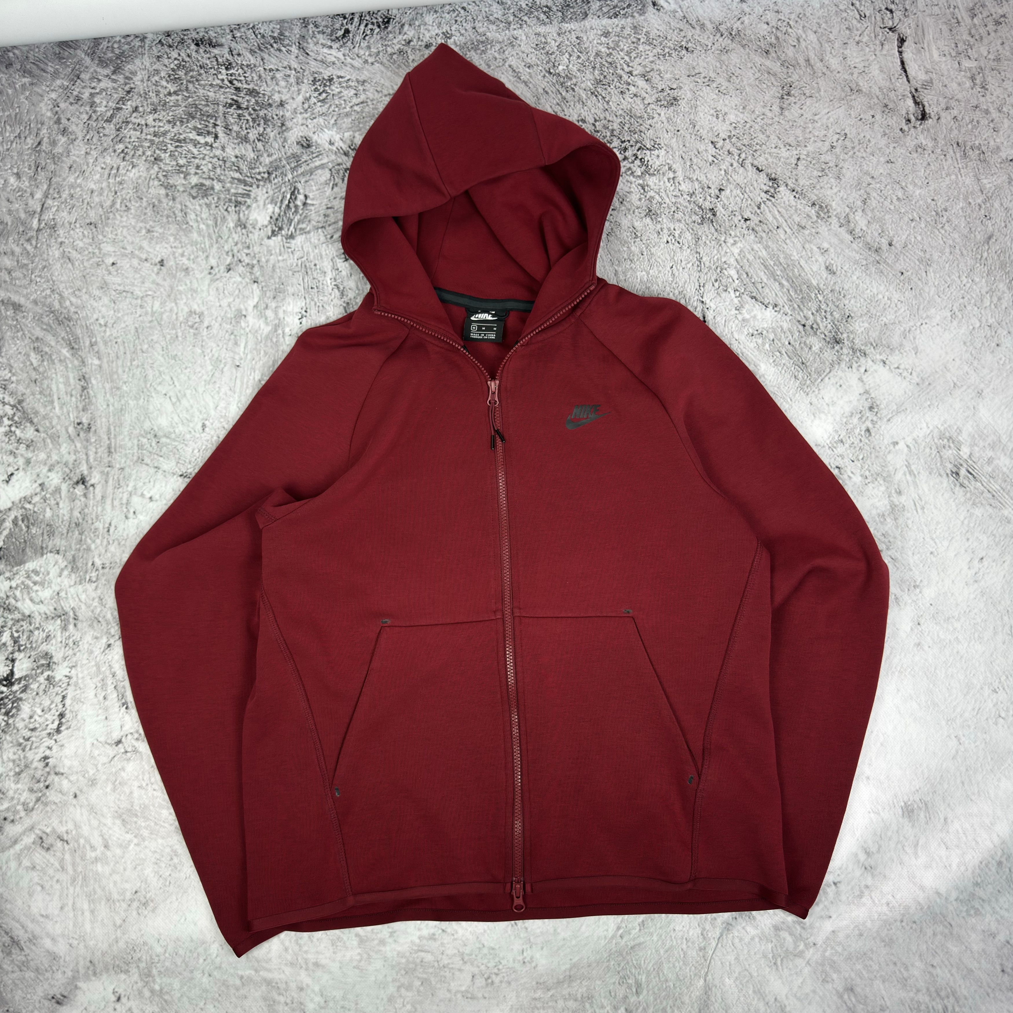 Nike Tech Fleece Men's Red Cotton Spellout Full Zip Hoodie M