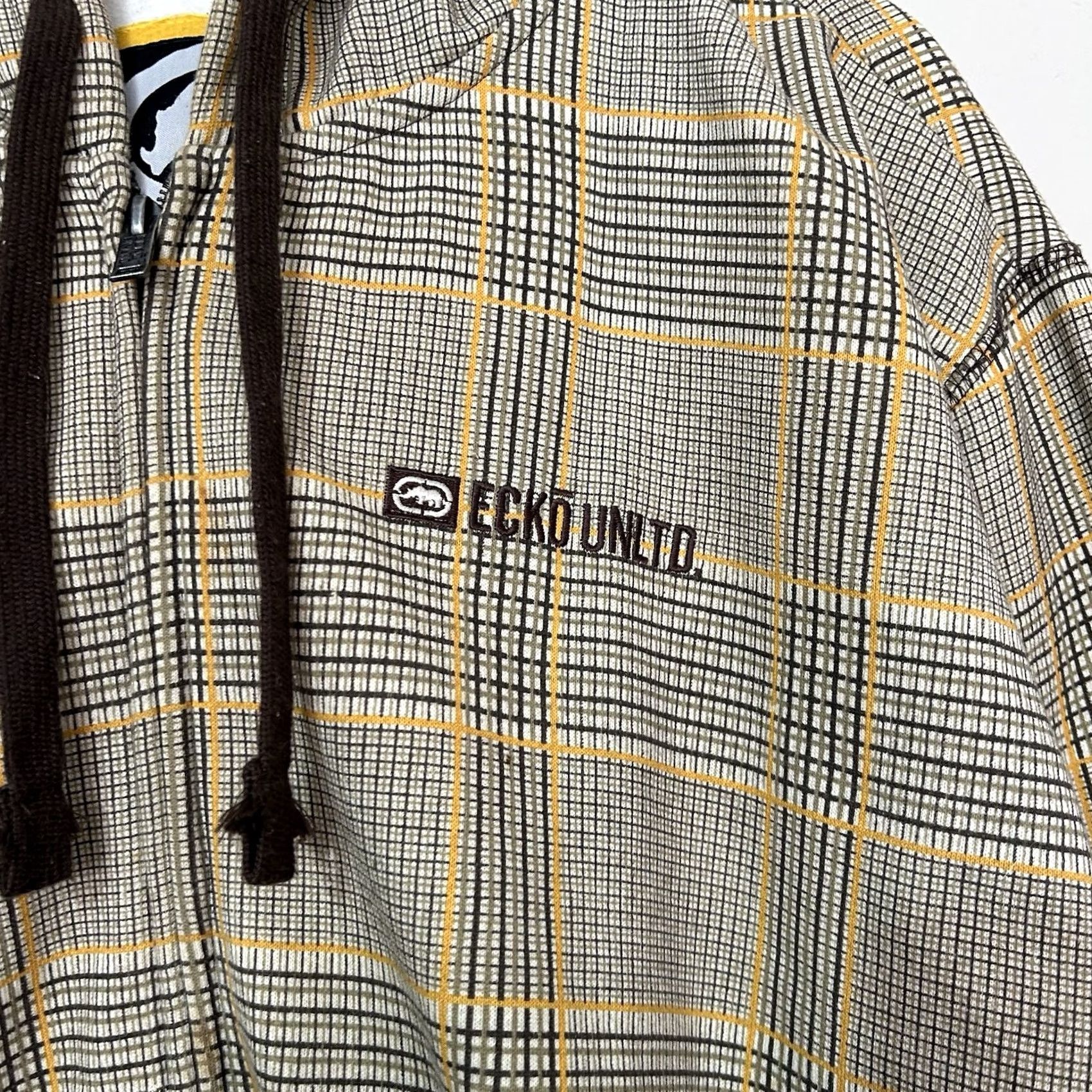 Vintage VINTAGE Ecko Unlimited Plaid Full Zip Hoodie Mens L Tan KS? Size US L / EU 52-54 / 3 - 2 Thumbnail