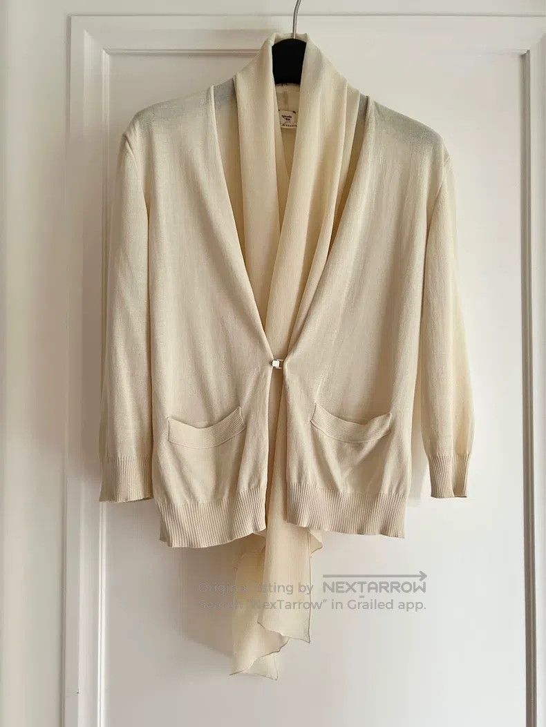 Hermes Hermes Scarf Decorated Knitted Cardigan, Cream Beige Cotto Size XS / US 0-2 / IT 36-38 - 3 Thumbnail