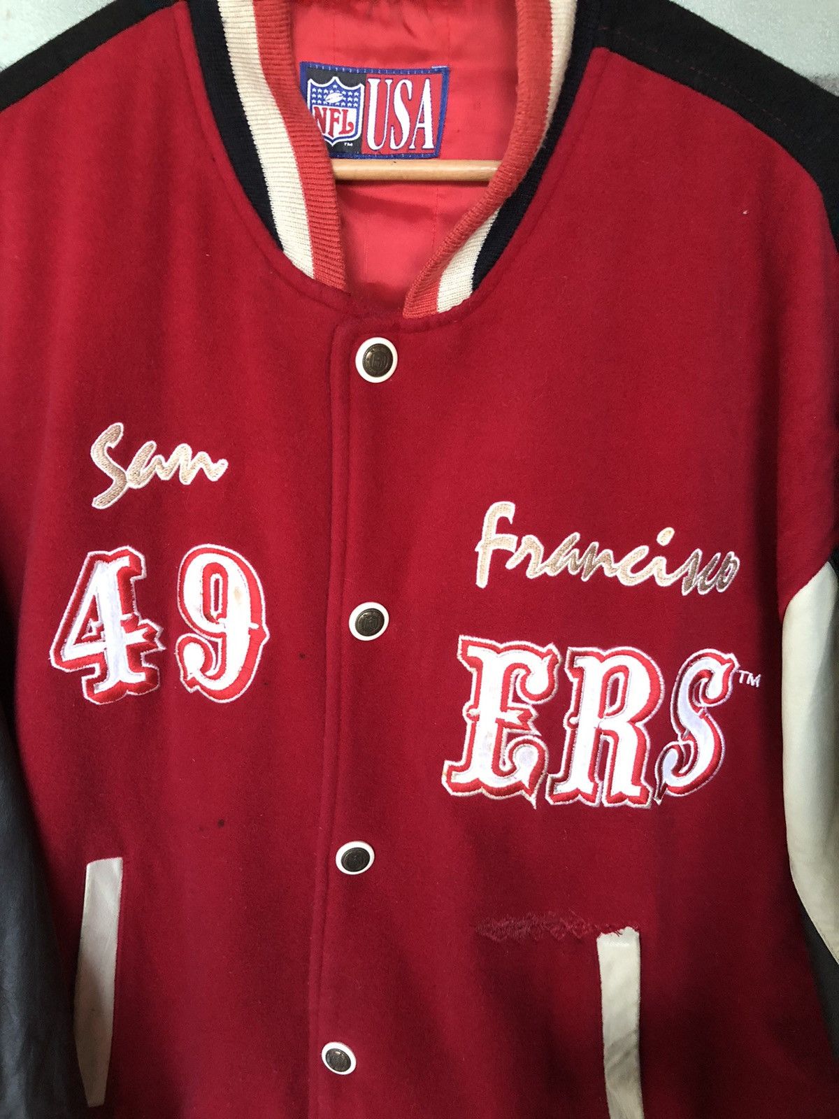 NFL Vintage 90's NFL USA 49ers Bomber Leather Jacket Size US L / EU 52-54 / 3 - 5 Thumbnail
